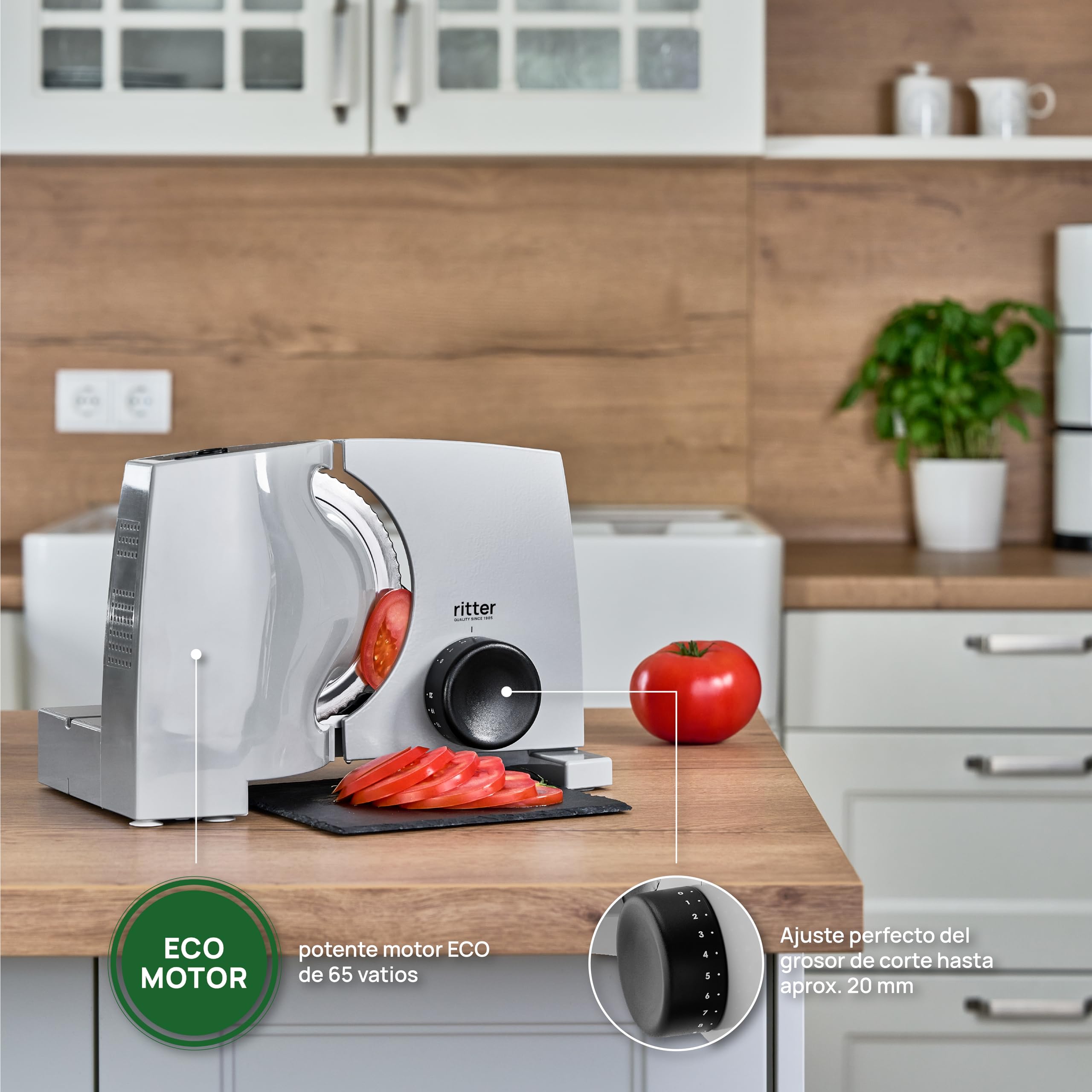 ritter nova 1 E Cortafiambres universal eléctrico y cortapanes de metal con cuchilla pulida electrolíticamente, Made in Germany