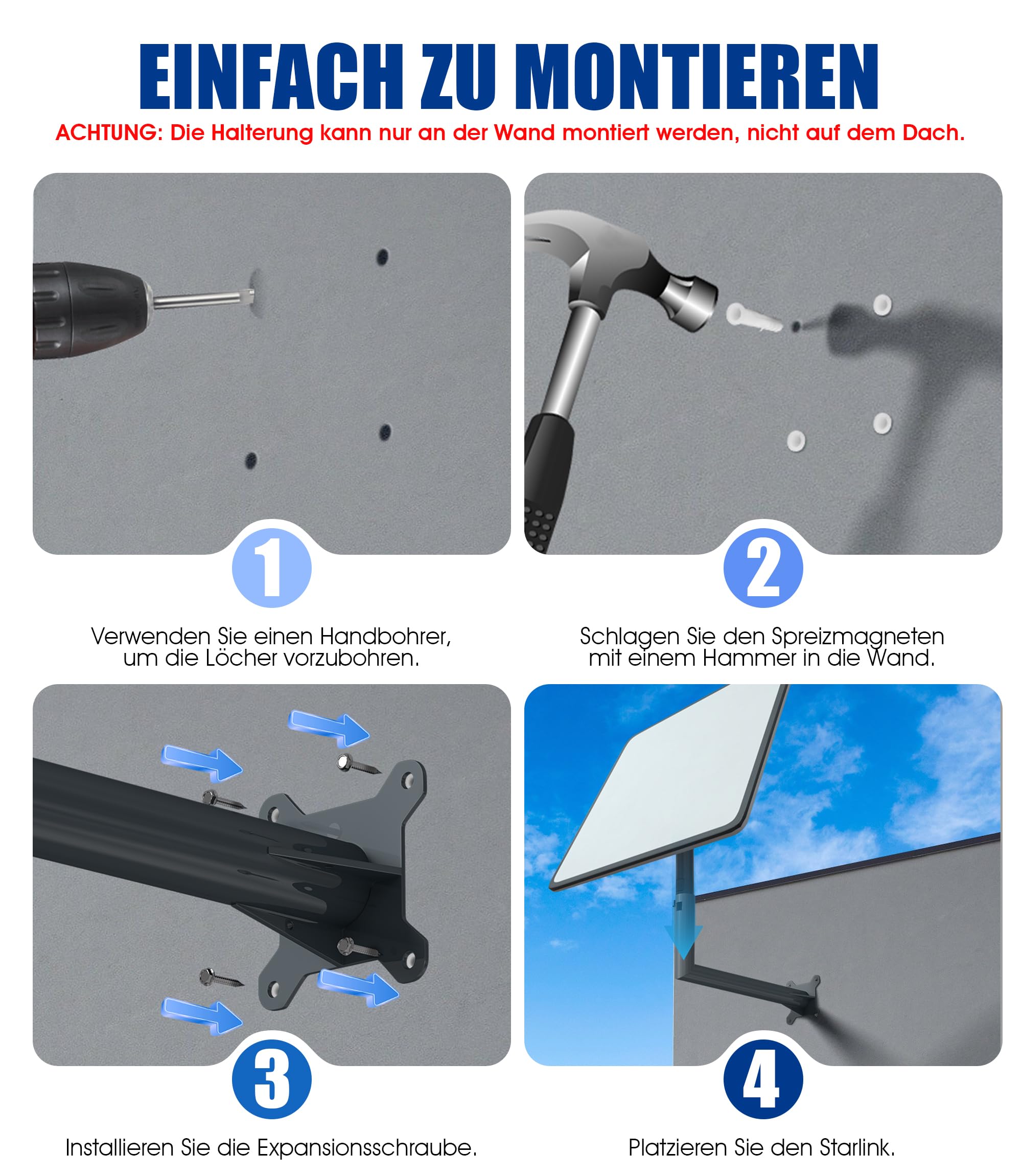 Nearockle Support De Poteau En Acier Pour Camping-car Compatible Avec Starlink V2, Kit De Montage D'antenne Extérieure Réglable, Accessoires Starlink