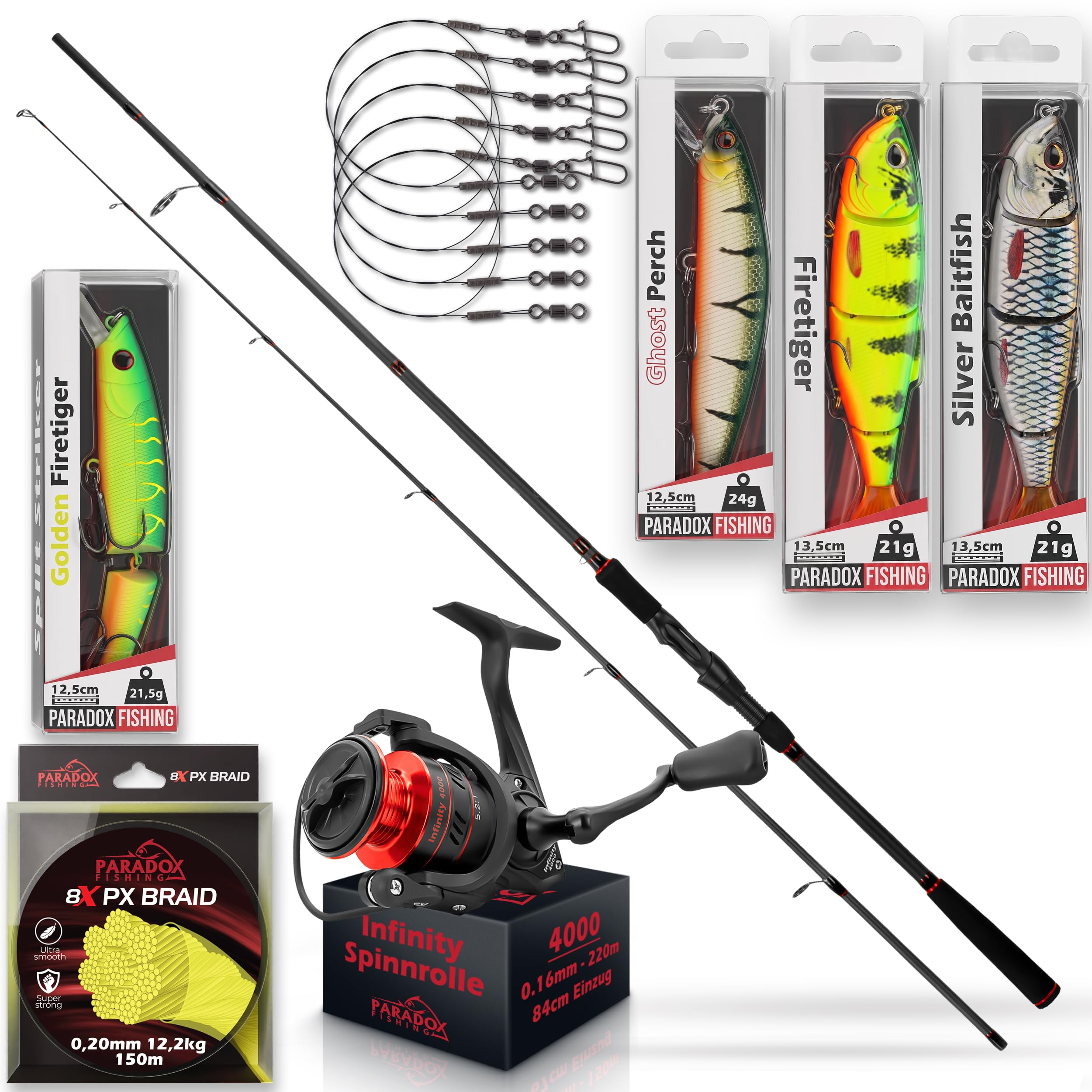 Paradox Fishing Firetiger Spinnrute I 2,1m/2,4m/2,7m I 5-20g/ 15-35g/ 20-60g I Barsch Rute I Zanderrute I Hecht Rute - Spinnruten