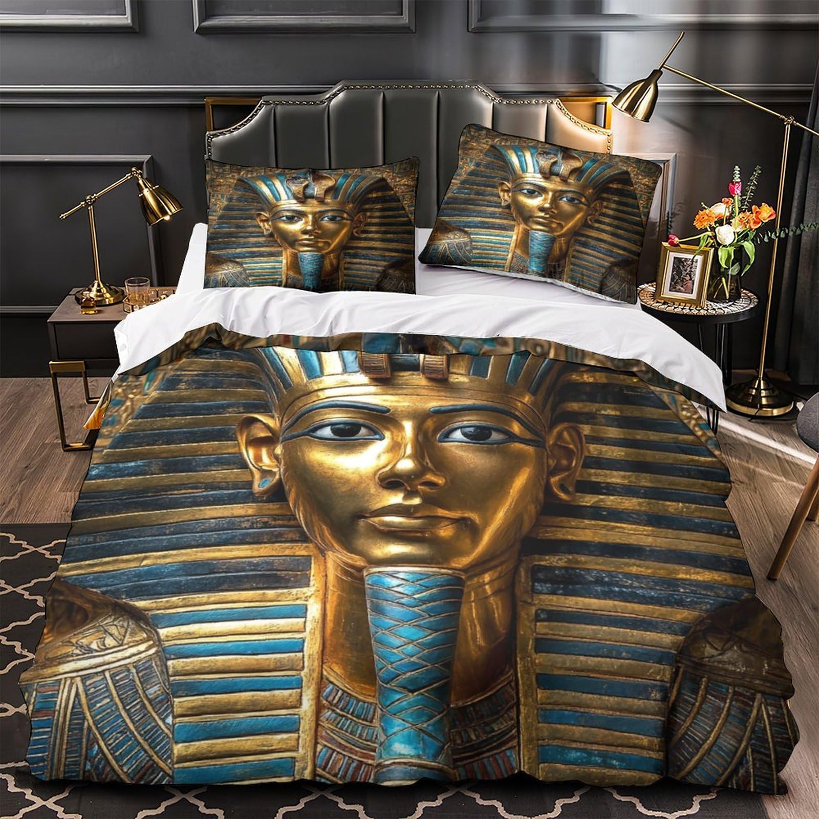 Egyptian Pharaoh zestaw poszewek na kołdrę: Premium welurowa mikrofibra, przytulna pościel dla chłopców i dziewczynek, akcesoria do pokoju młodzieżowego, super King (260 x 220 cm)
