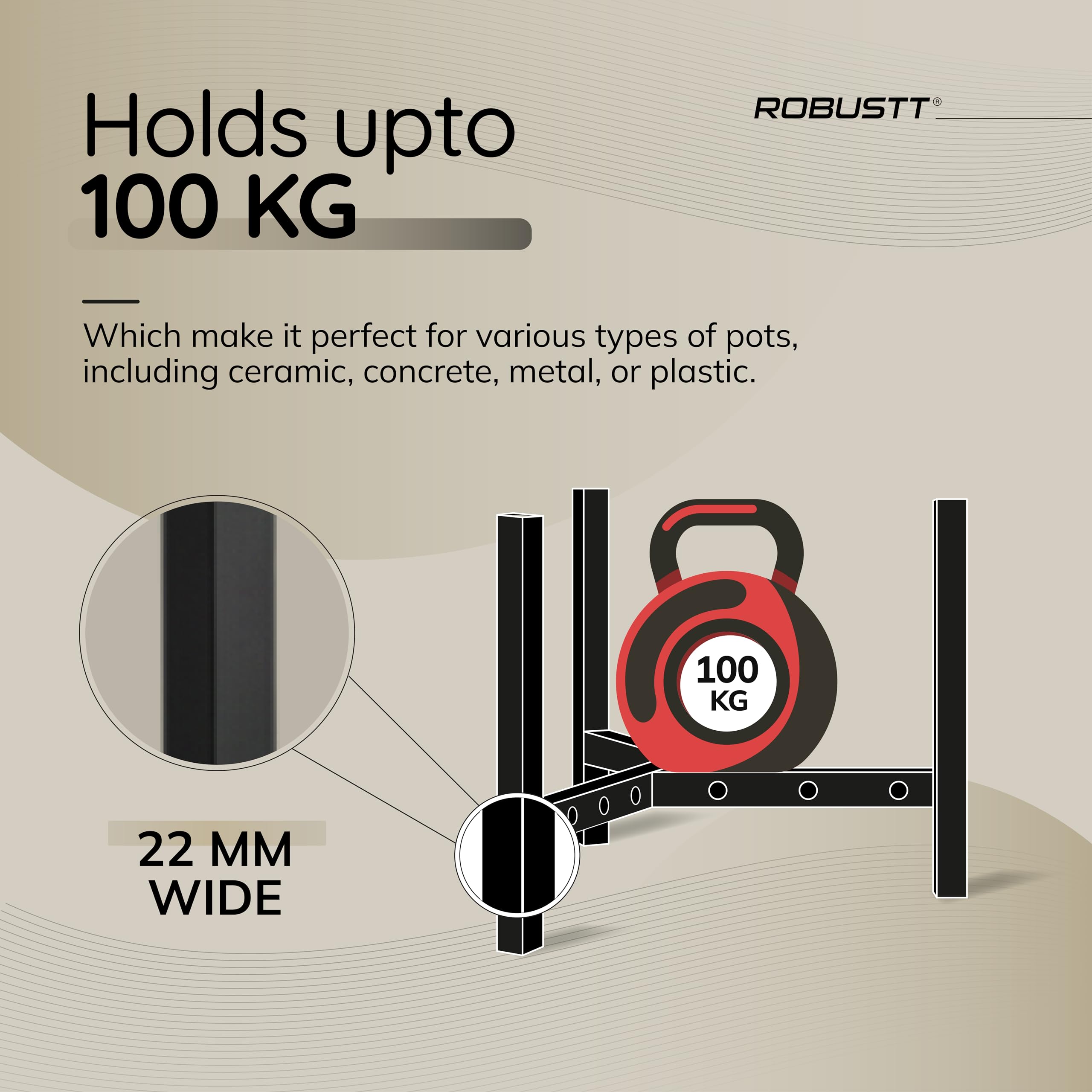 Robustt 3-Leg Plant Stand - Heavy Duty & Adjustable -3