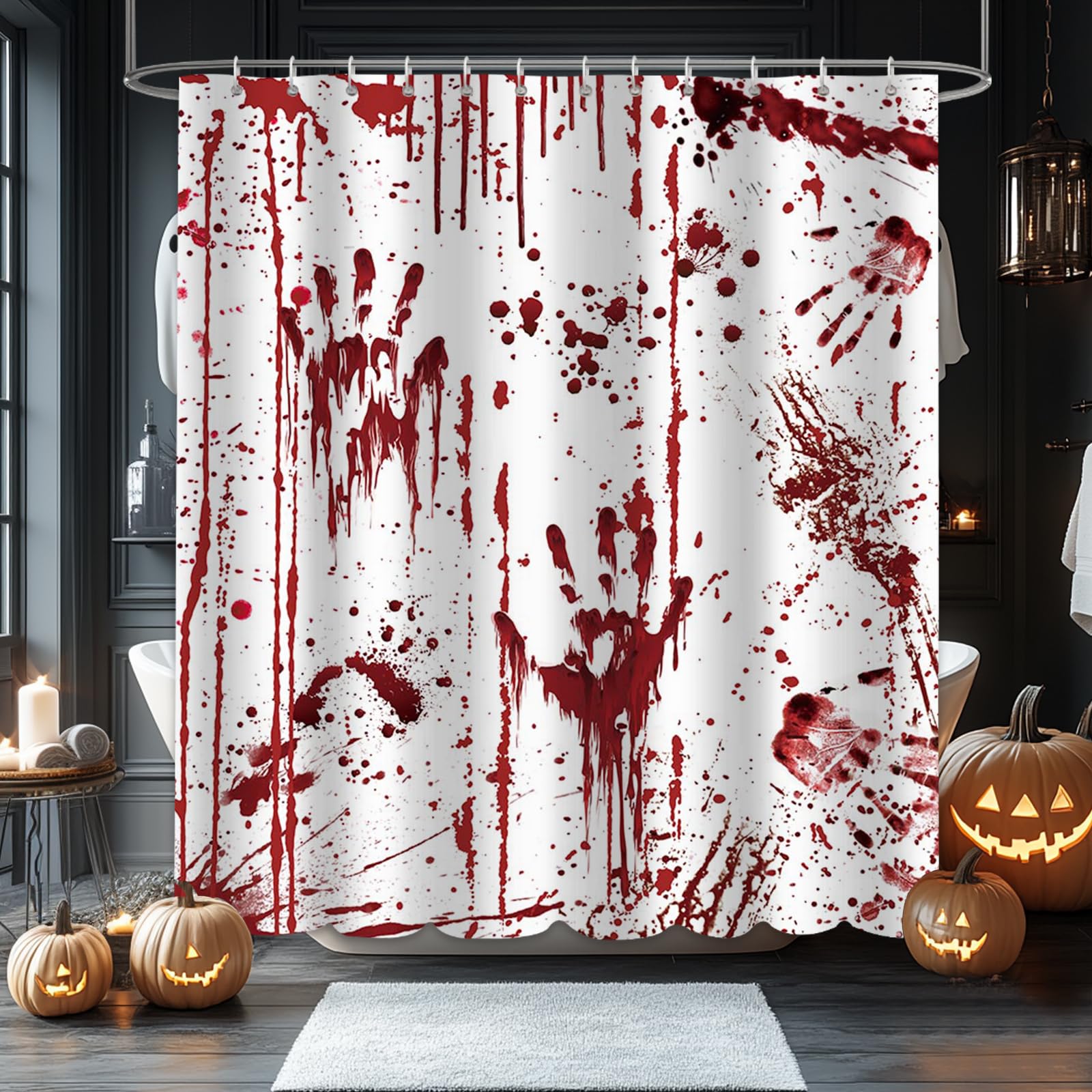 AIBIIN 180x180cm Halloween Shower Curtain Horror Red Splash Bloody Bath Curtains Bathtub Decoration Durable Polyester Material with 12 Hooks - Image 4