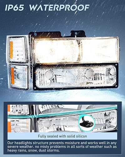 Miniatura 4 de Nilight - Conjunto de faros delanteros compatible con 1994 1995 1996 1997 1998 Chevy Silverado Tahoe Suburban C10 CK 1500 2500 3500, lámpara de