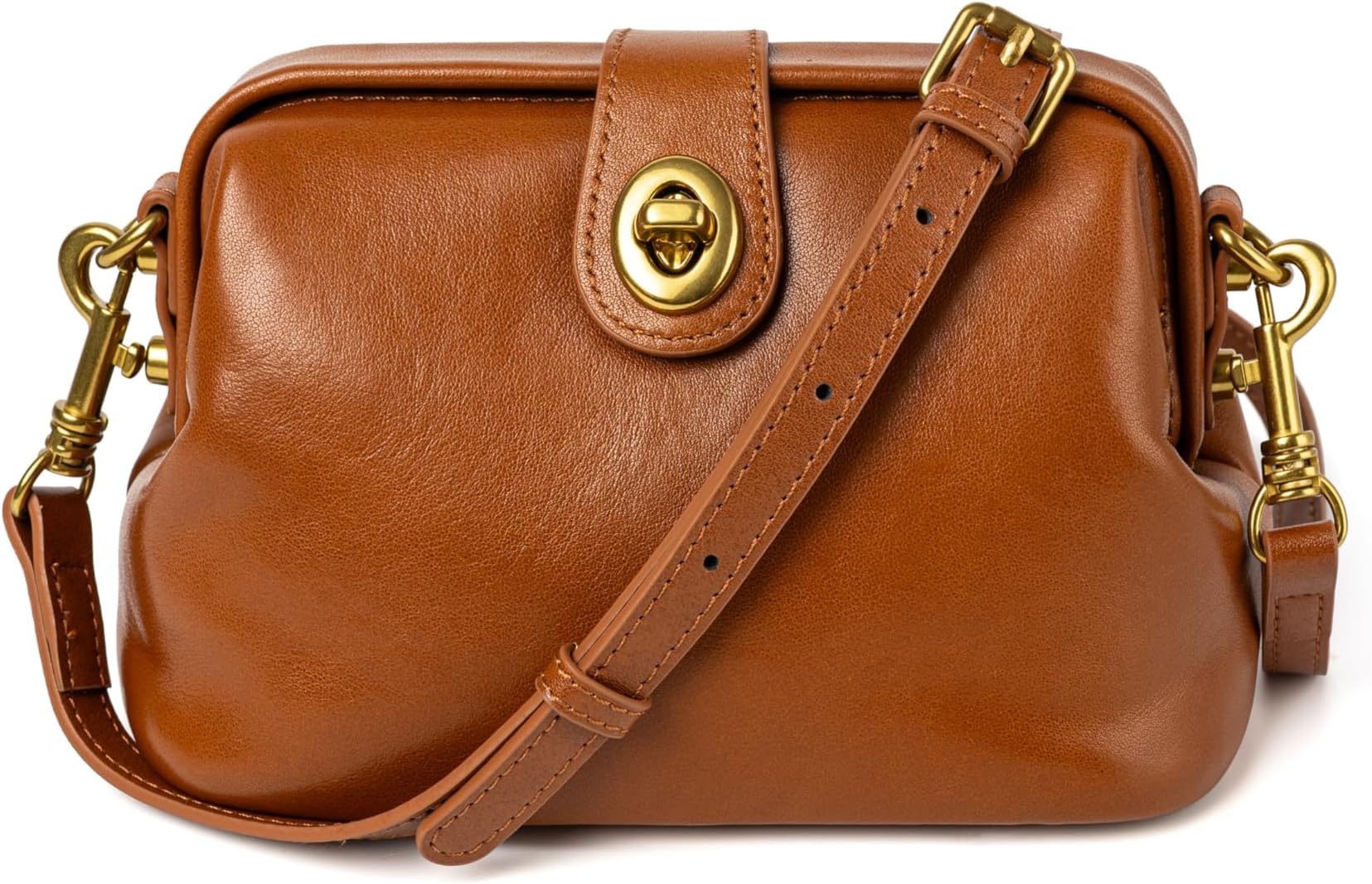 Vintage Crossbody Bags for Women, Small Genuine Leather Doctor Shoulder Bag with Detachable Strap