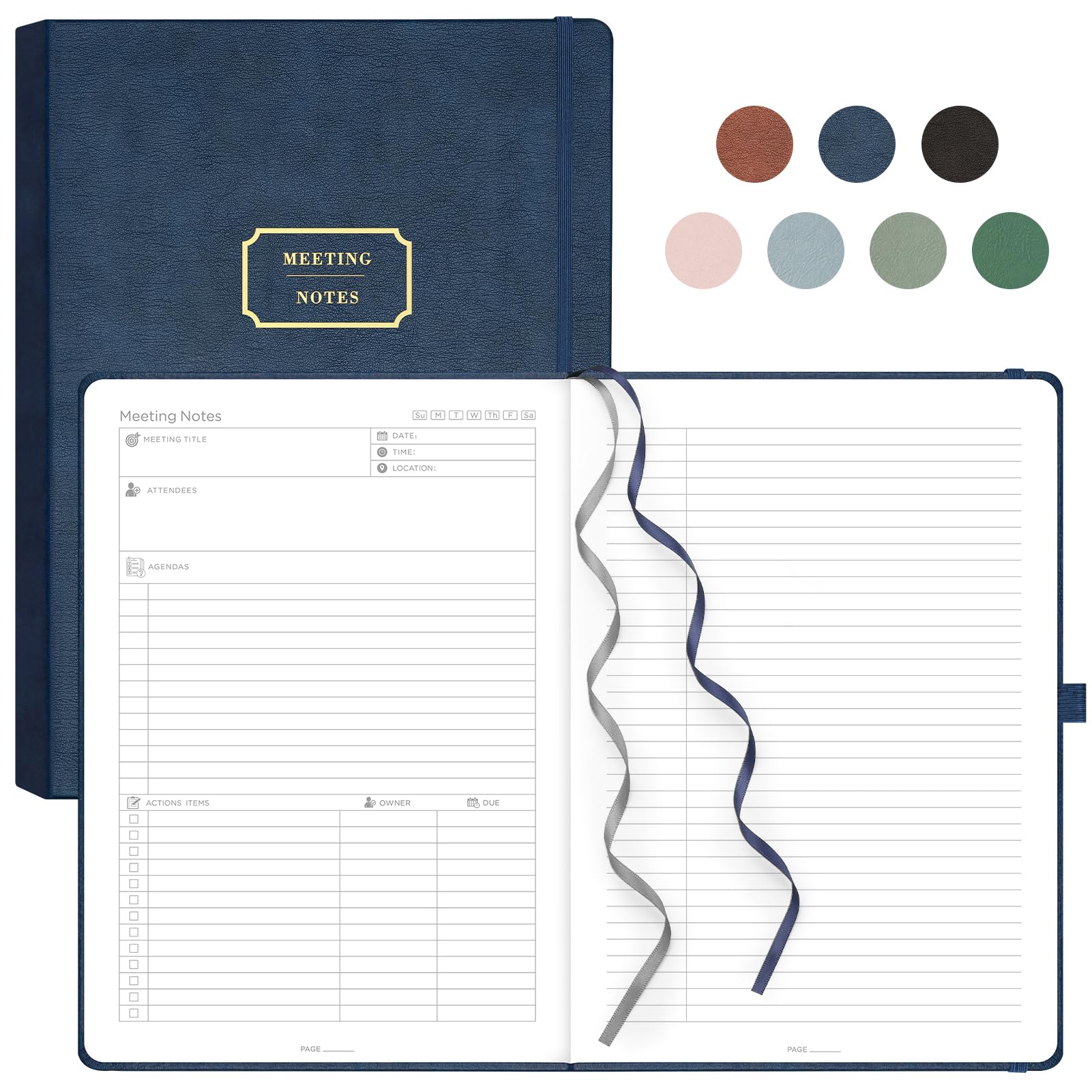 EMSHOI Meeting Notebook A4 Project Organiser, 240 Pages Hardback Notepad with Sticky Notes,100gsm Paper, Pen Loop