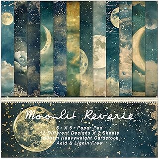 Moon Starry Sky Scrapbook Paper Pad - 24 Sheets 6x6 in Pattern Designed Decorative Decoupage Origami Folded Card Material for DIY Crafts Gift Wrapping Planners Junk Journal Supplies