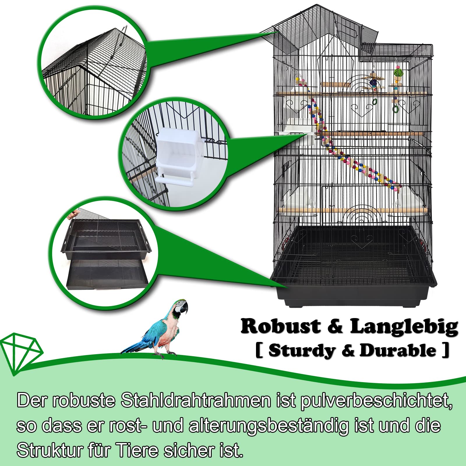LZQ Vogelhaus Vogelkäfig Vogelvoliere Papageienkäfig Metall Käfig für Papageien Tauben Vogel Haustier (mit Spielzeug)