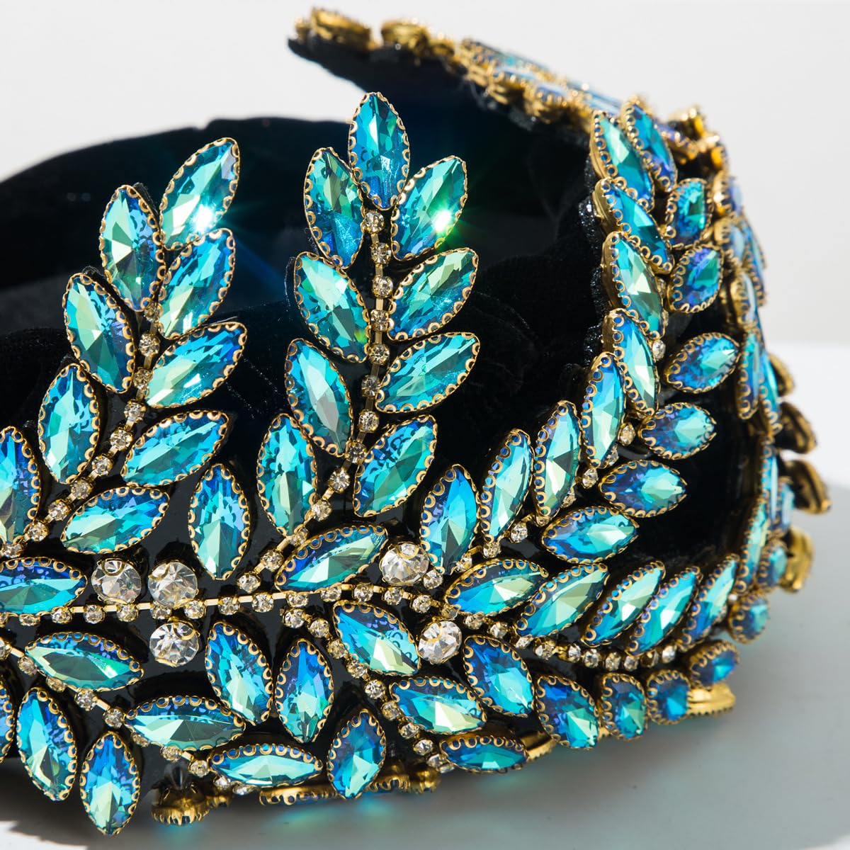 Breite Stirnbänder aus Flanell im Barockstil, Strass-Stirnbänder, Knoten-Stirnband, Kristall, handgefertigt, Haar-Accessoires für Mädchen (weiß, M)