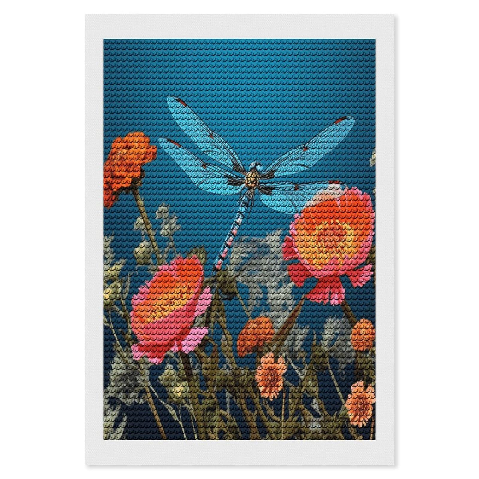 JTREHY Dragonfly and Flower Diamond Art Kits Personalized DIY Round Diamond Painting Kits for Beginner Full Drill Diamonds Dots Paintings for Adults Gem Art Crafts Home Decor