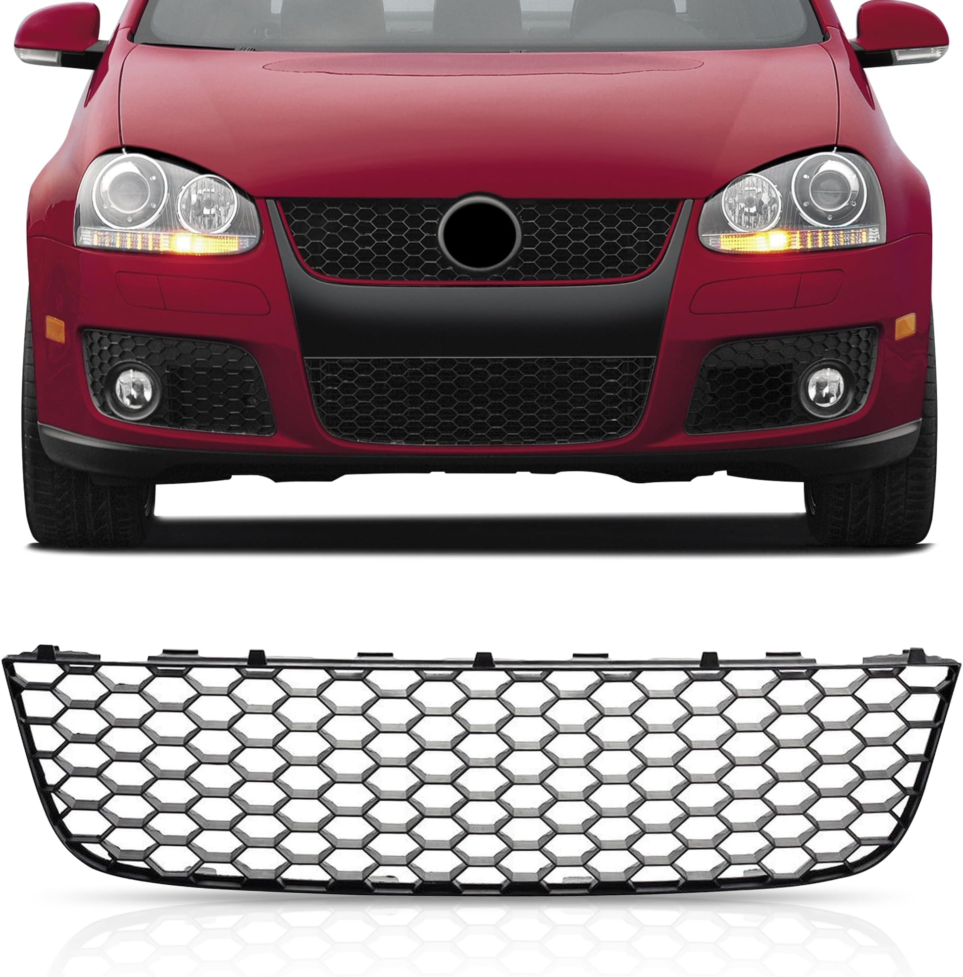 PartsFlow Front Bumper Lower Center Grill Honeycomb Mesh Grille Black For 2006-2009 VW Volkswagen GTI For 2006-2010 VW Volkswagen Jetta
