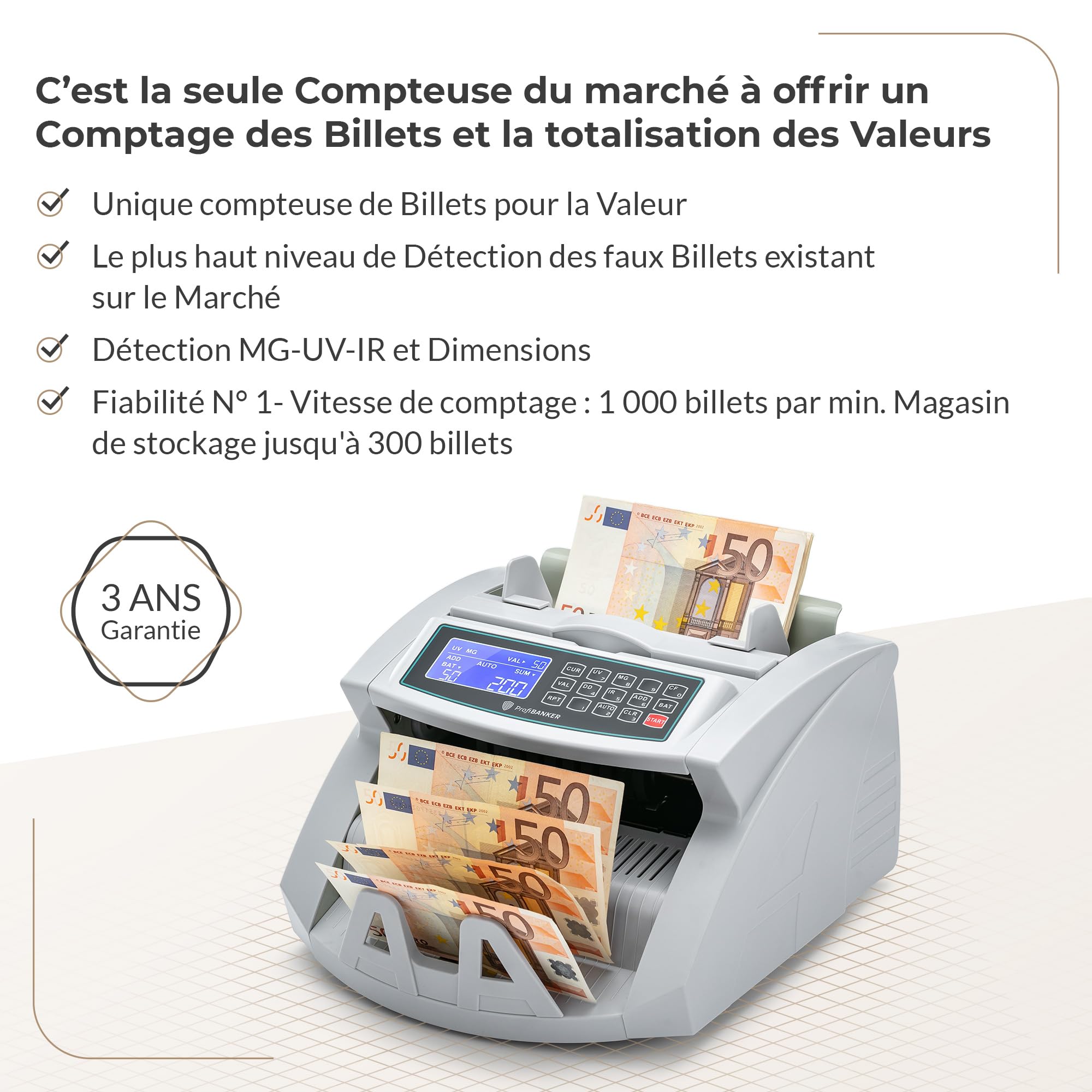 2550 banconote per offrire conteggio dei biglietti e totalizzazione dei valori - Contatore biglietti con rilevamento banconote false su MG-UV-IR