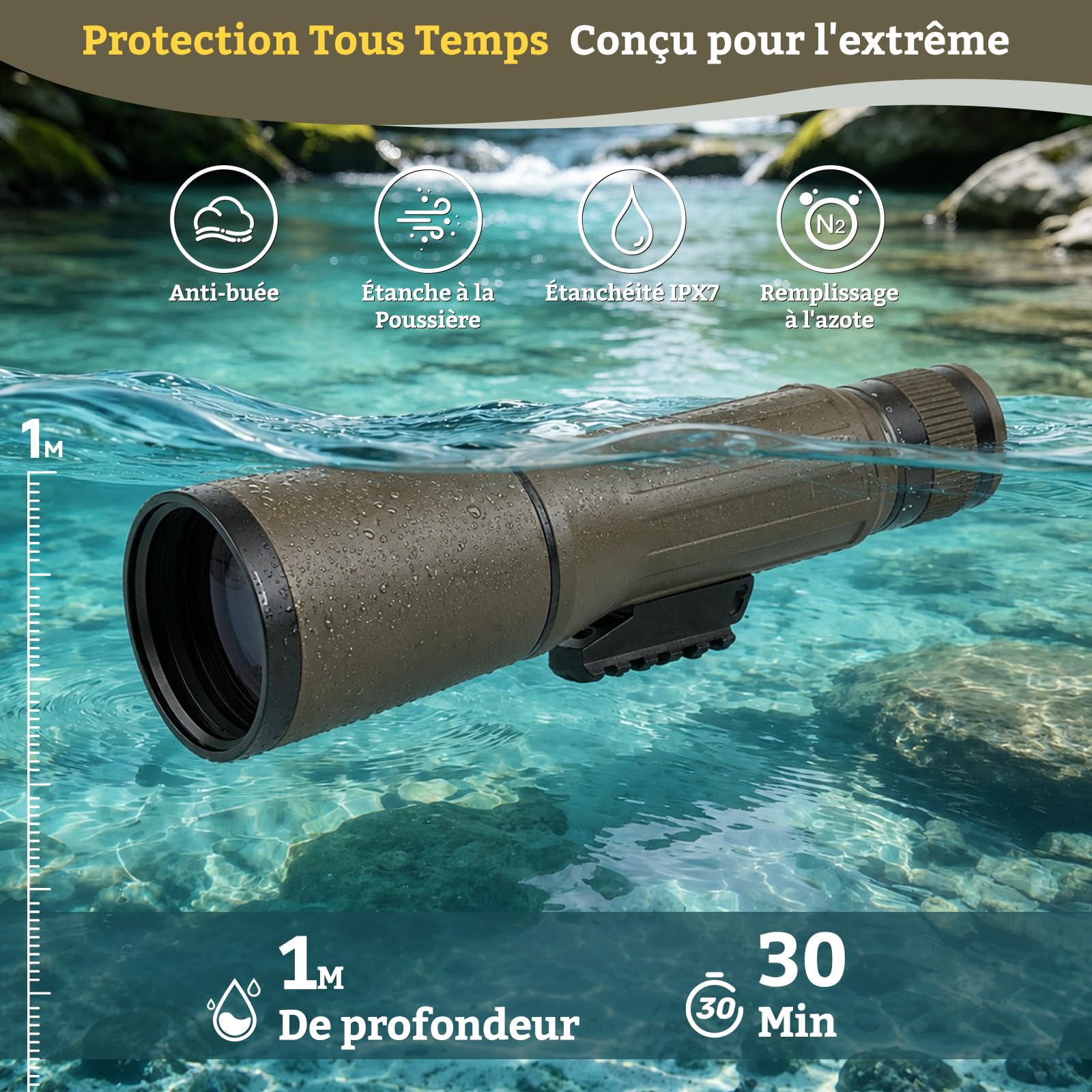 Longue-Vue 12×62 avec Trépied pour Observation des Oiseaux