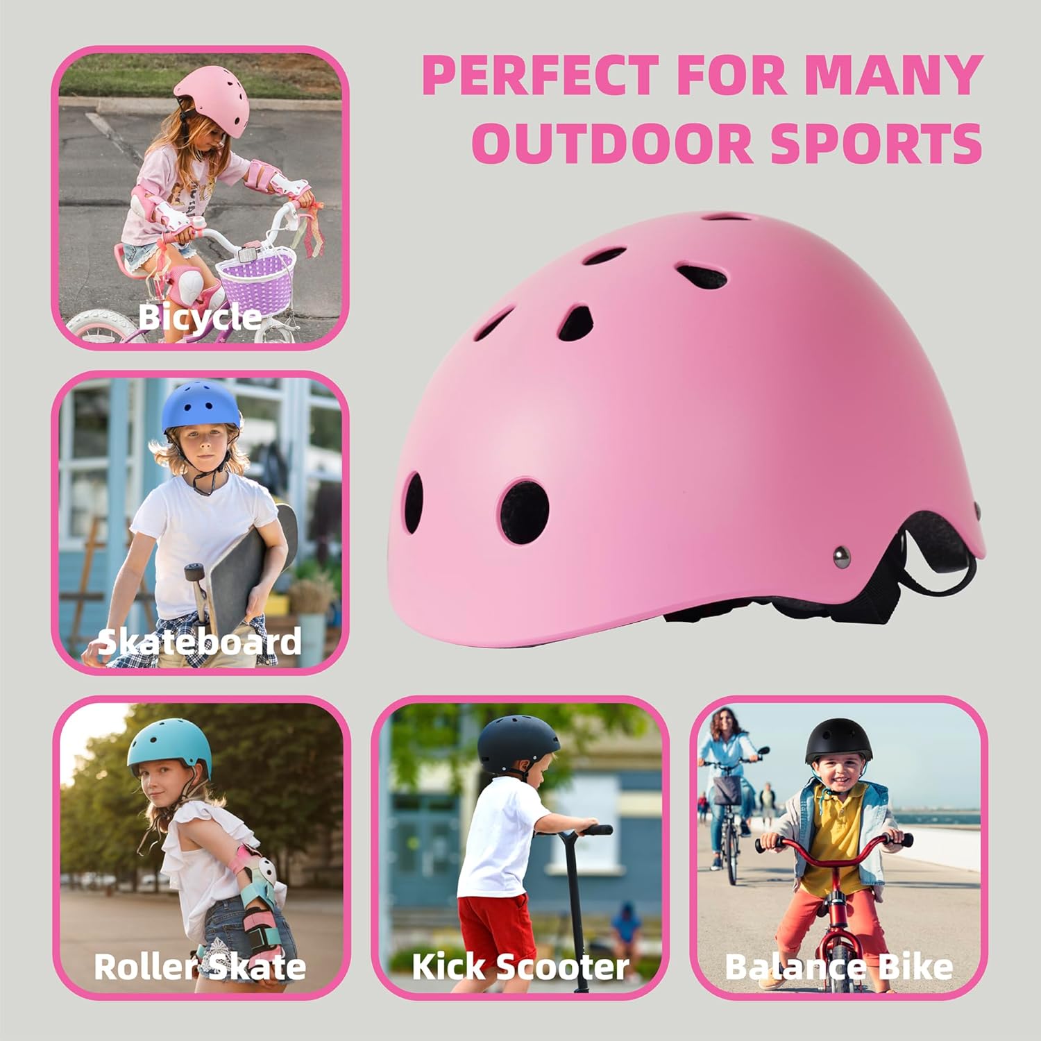 RoyalBaby Toddler Helmet, Kids Knee and Elbow Pads Gear for 3-5 Years Boys and Girls, Adjustable Protective Set for Multi-Sports Bike Roller Skates Scooter Skateboard, Three Colors Available