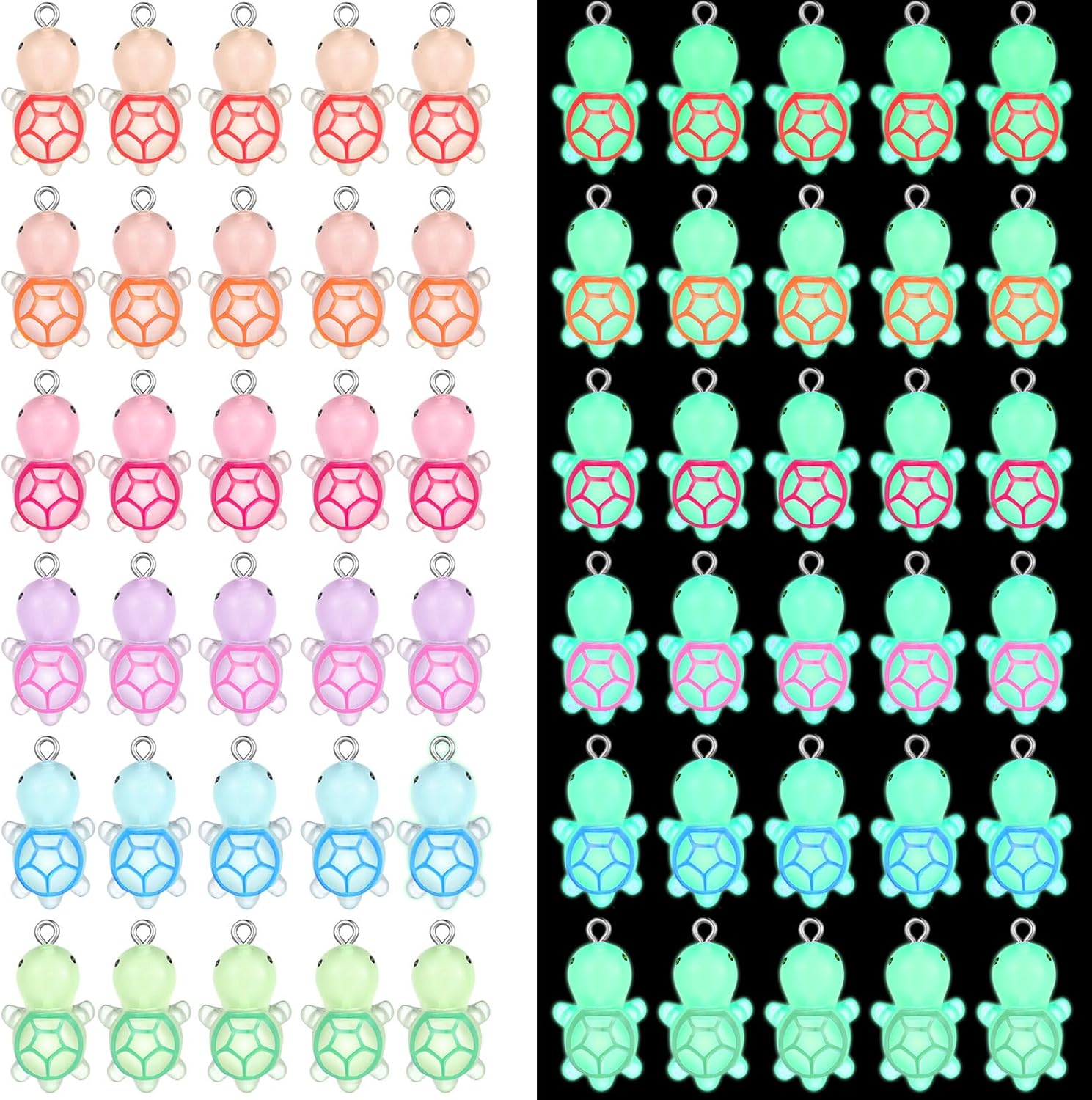Thyle 60 Pcs Mini Resin Turtle Charms Glow in the Dark Turtle Pendants Luminous Tortoise Sea Dangle Animal Charms for DIY Craft Jewelry Making Supplies, 6 Colors