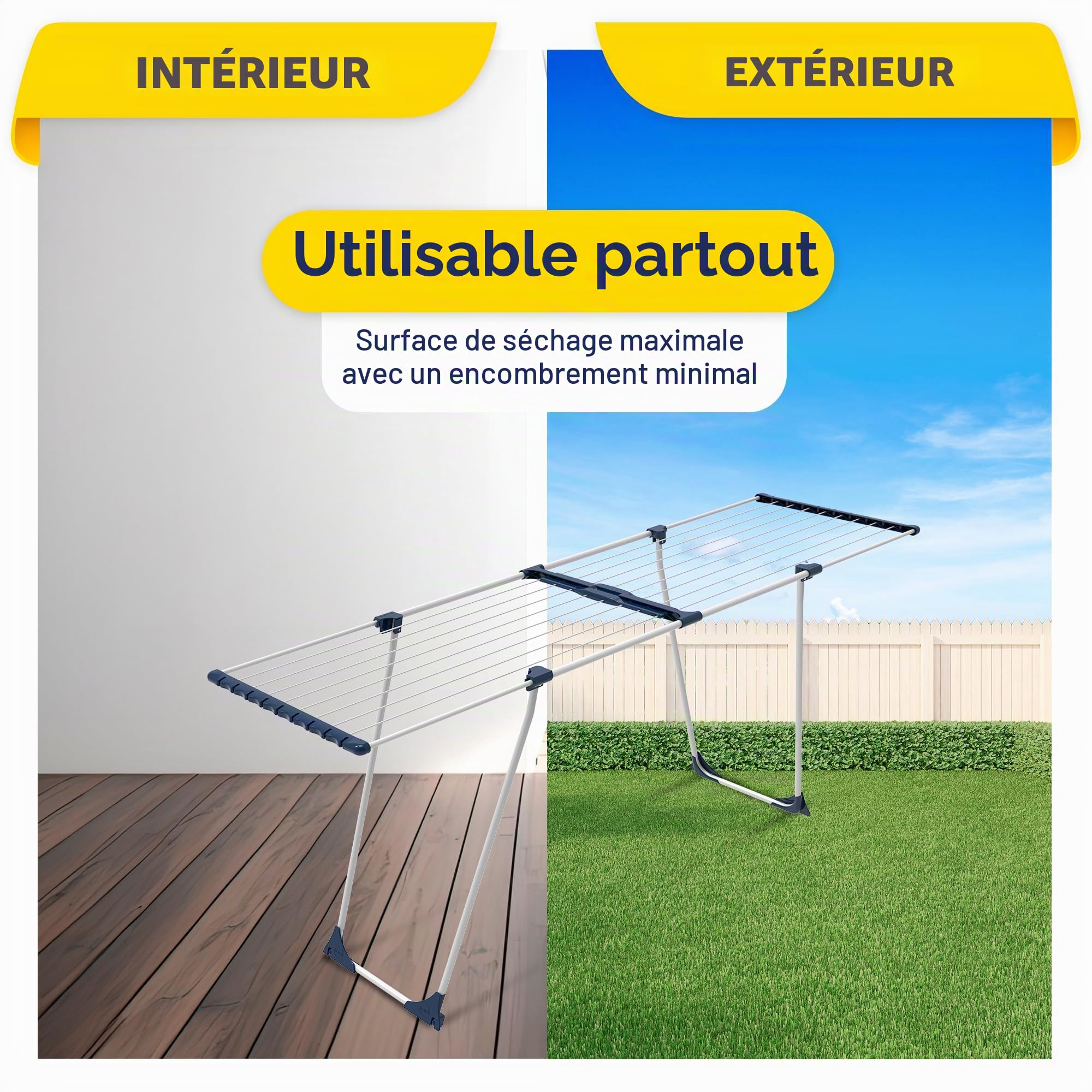 CasaSi® EasyFlex – Étendoir à linge extensible 20 m – extensible et peu encombrant – Étendoir à linge noir en acier allié pour vêtements et serviettes
