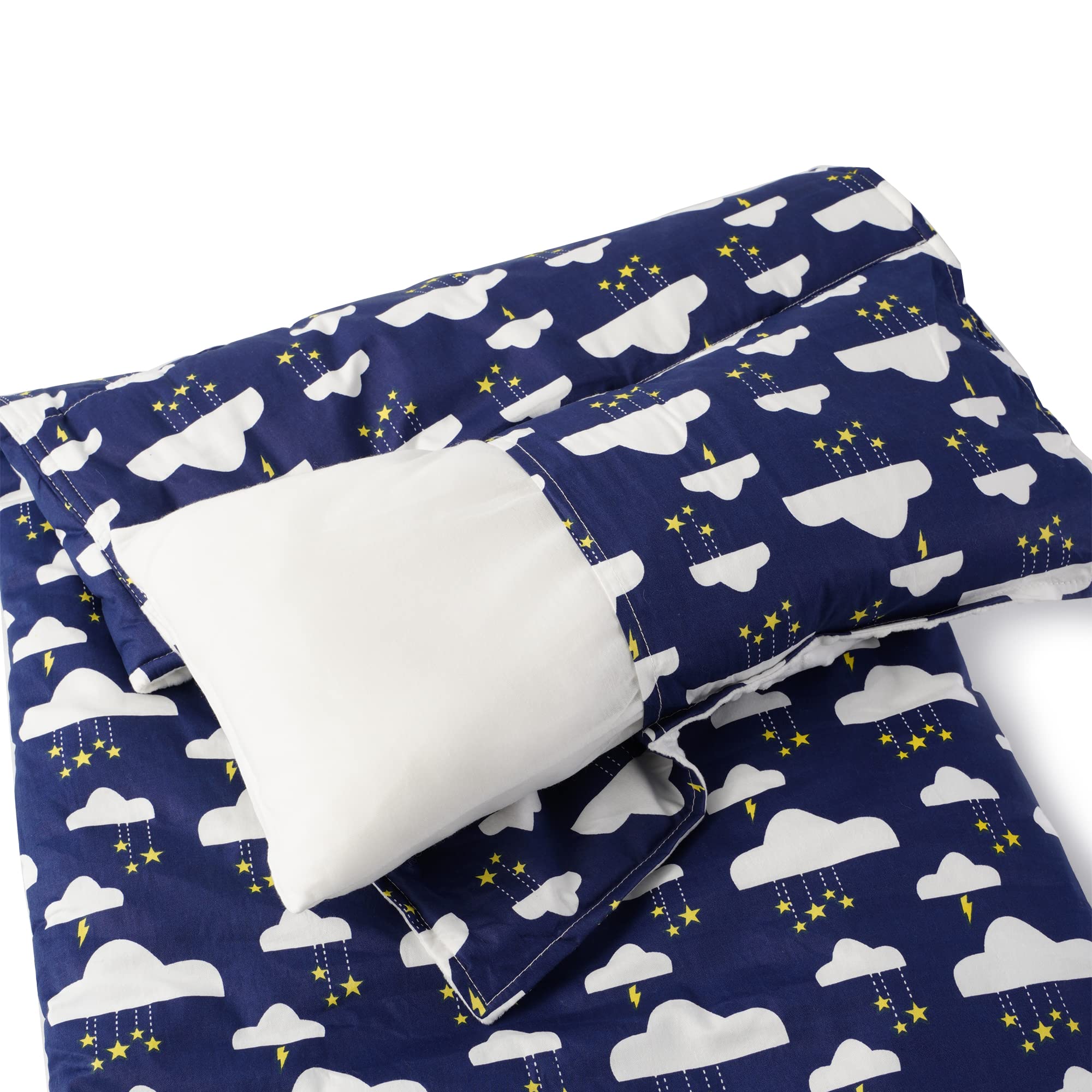 Bunnikins & Clover Toddler Nap Mat with Removable Pillow, Cotton Nap Mats for Preschool, Easy Clean Toddler Nap Pad for Kindergarten, Kids Sleeping Bag for Travel Camping