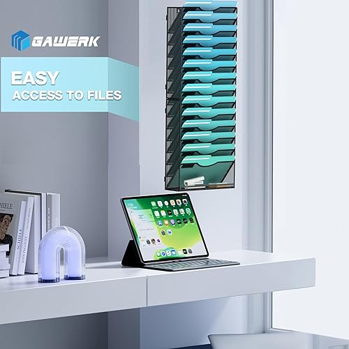 Miniatura 6 de Organizador de archivos de pared de 15 niveles, soporte para archivos de pared, organizador de carpetas de papel, organizador de documentos de malla