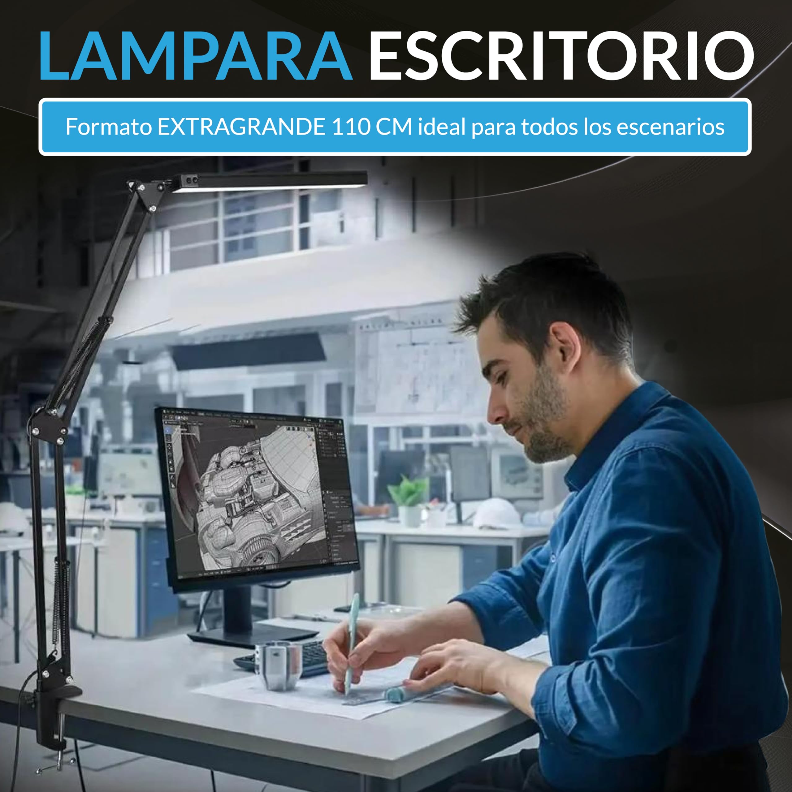 Lampara Escritorio I Flexo LED | 110Cm 5 Modos de Color 12W | Función de Memoria I 11 Niveles de Brillo 1300 LM | Para Oficina Estudiar Salon | Candeeiro de Mesa I Color Blanco.