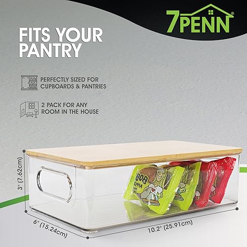 Miniatura 3 de 7Penn Contenedores de almacenamiento apilables con tapas, paquete de 2 recipientes de almacenamiento con tapa de bambú para organización del hogar,