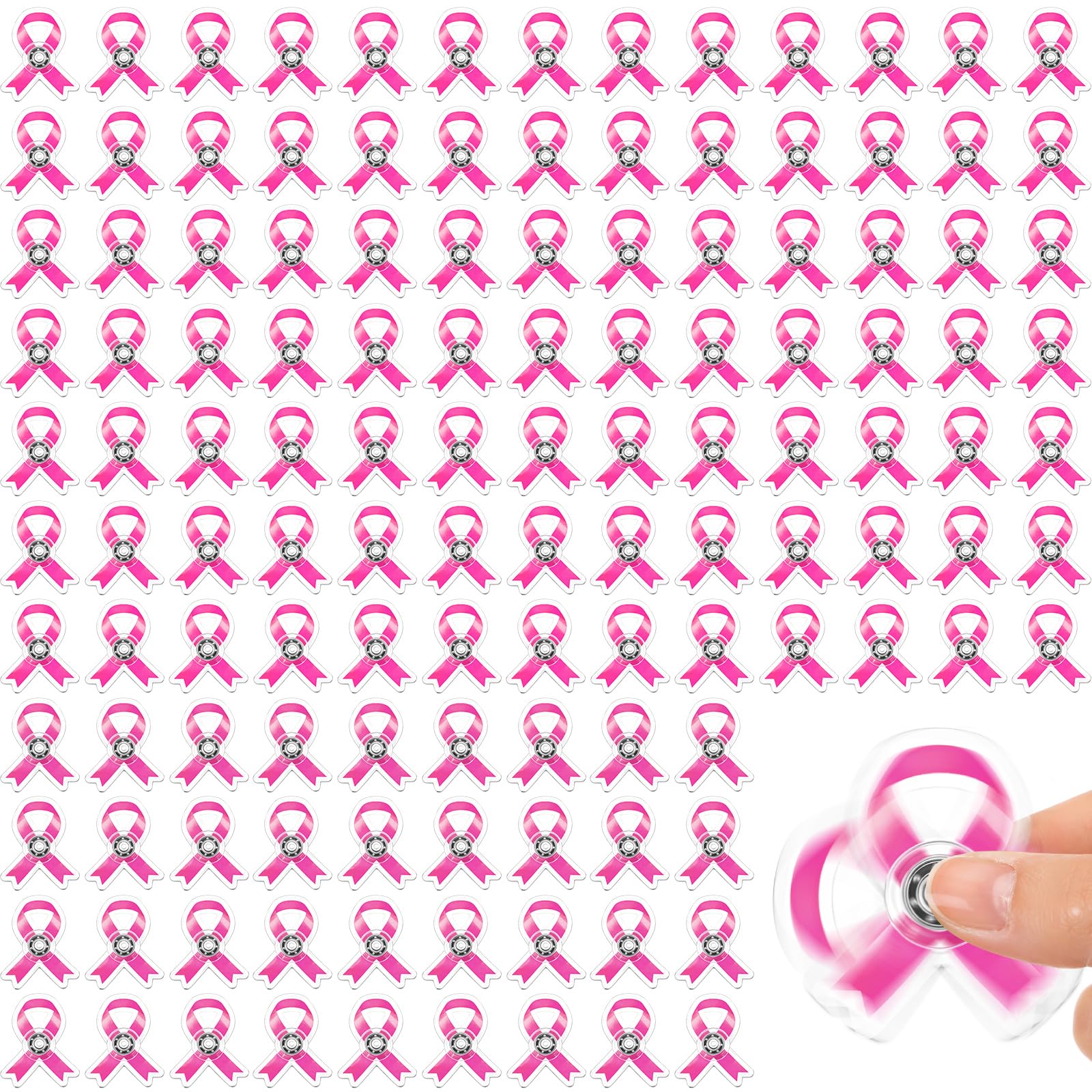 Arrowbash 100 Pcs Breast Cancer Fidget Spinners Pink Ribbon Favors, Pink