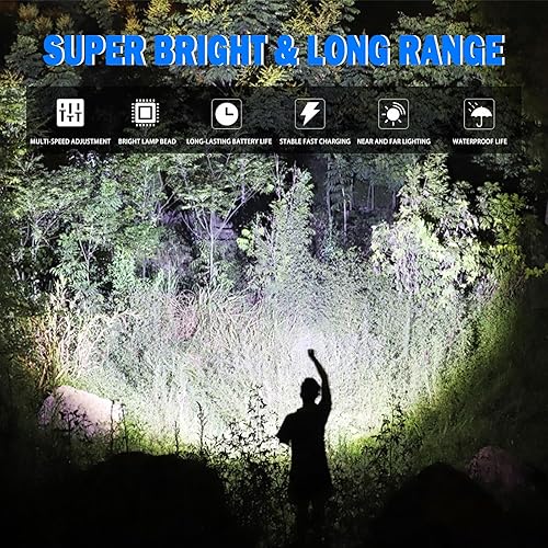 Miniatura 2 de Linterna LED recargable de 5000 lúmenes, linterna de mano impermeable súper brillante, 3 modos (altomedioestroboscópico) para campamento,