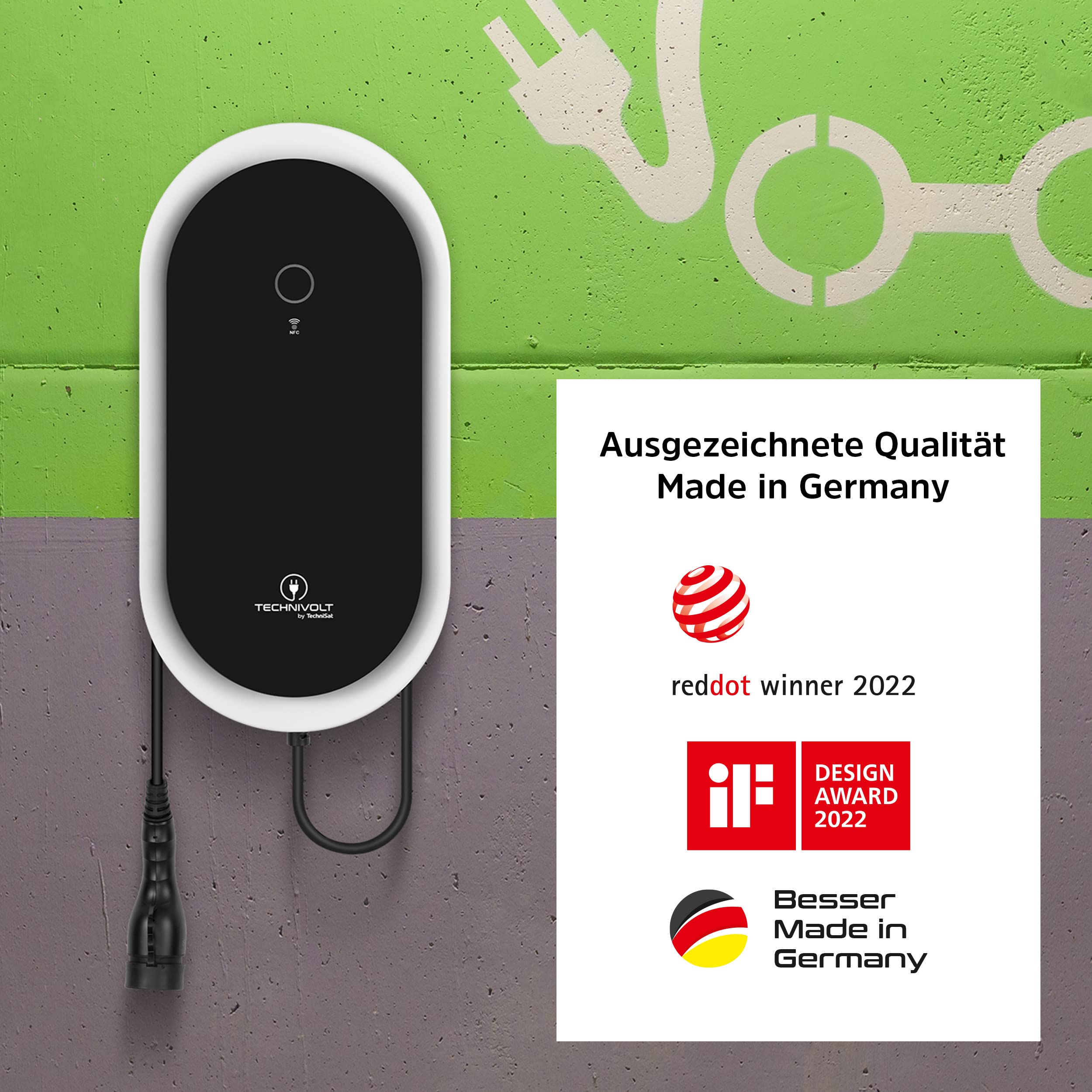 TechniSat TECHNIVOLT 1100-11kW Ladestation/Wallbox für E-Autos mit integrierter Ladesteckdose Typ 2 für schnelles Laden zu Hause, RFID-Karte, IP54, Made in Germany
