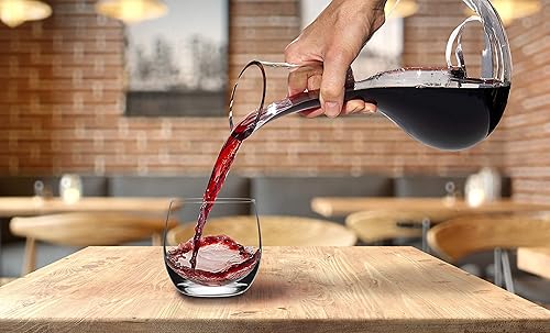 Miniatura 3 de Decantador de vino aireador de jarra con copas de vino sin tallo, cristal soplado a mano, juego de 5 piezas
