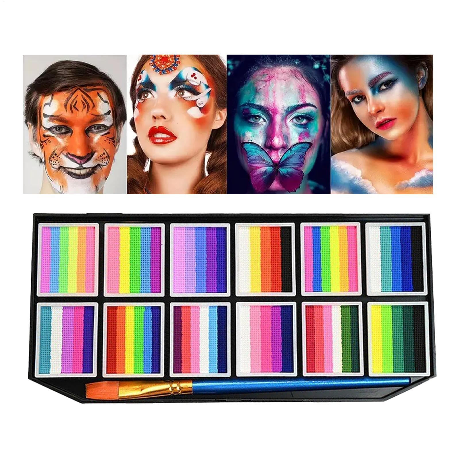 Palette De Peinture Pour Le Visage Et Le Corps, Design Respectueux De La Peau, 12 Couleurs, Palette De Maquillage Professionnelle À Gâteau Divisé, Kit De Maquillage Arc-en-, Sûr Et Pratique, Pour