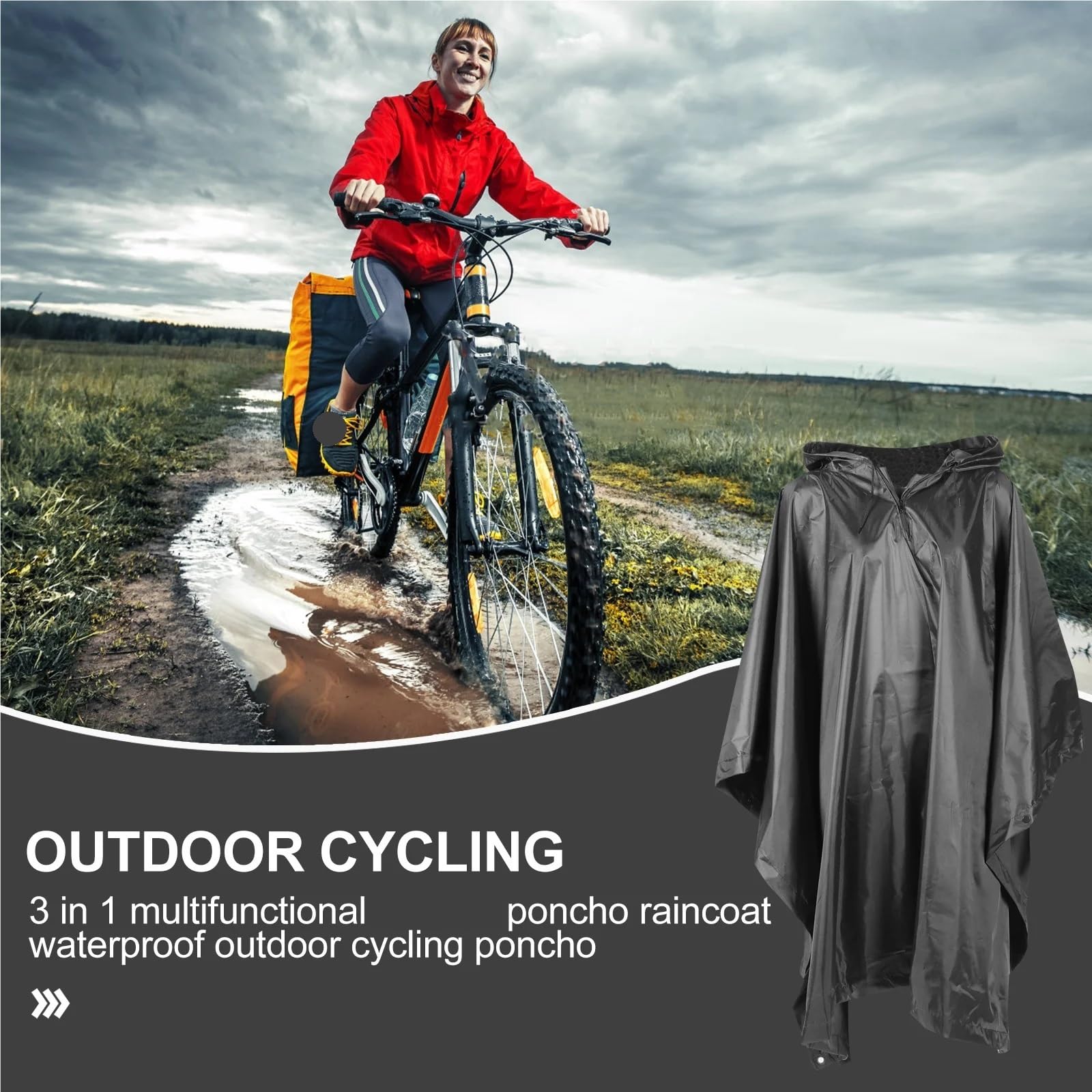 1 pz. Poncho impermeabile con cappuccio for adulti, unisex, for ciclismo, escursionismo, abbigliamento antipioggia, leggero e traspirante