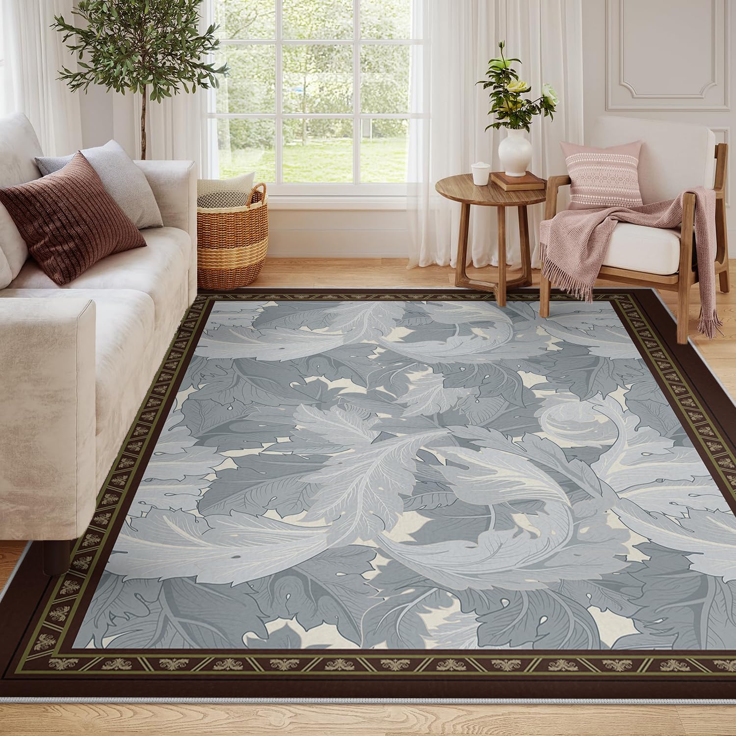 Tapis vintage marron 120x160cm antidérapant et ultra-fin pour salon