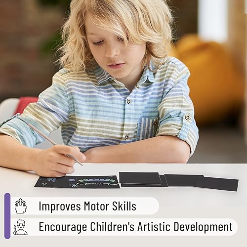 Miniatura 6 de Mr. Pen - Arte de arañazos arcoíris para niños, 125 piezas, lápiz de madera, papel negro para rascar