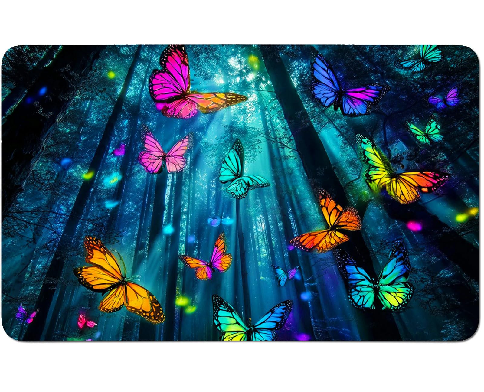 RWUTYTIUL for MTG Card Playmat 24 X 14 Inch with No Zone, Stitched Play Mat for Commander Board TCG RPG CCG Game Desktop Tablet Mouse Pad for Playing Accessories, Forest Butterfly Art
