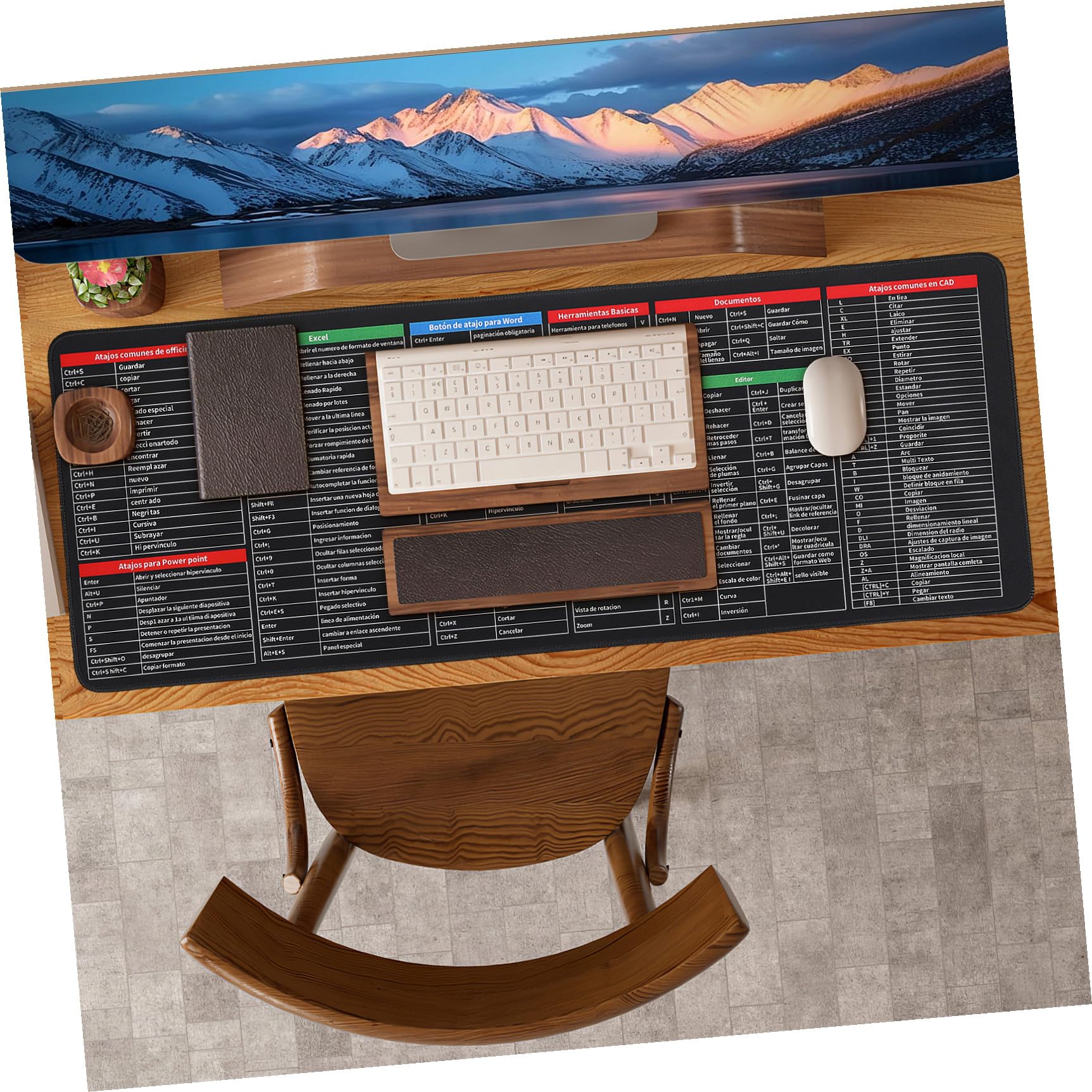 Tappetino per Mouse e Tastiera Scorciatoie da Tastiera in Spagnolo 31 X 12 Pollici in Gomma e Tessuto Antiscivolo per Scrivania Gaming e Studenti