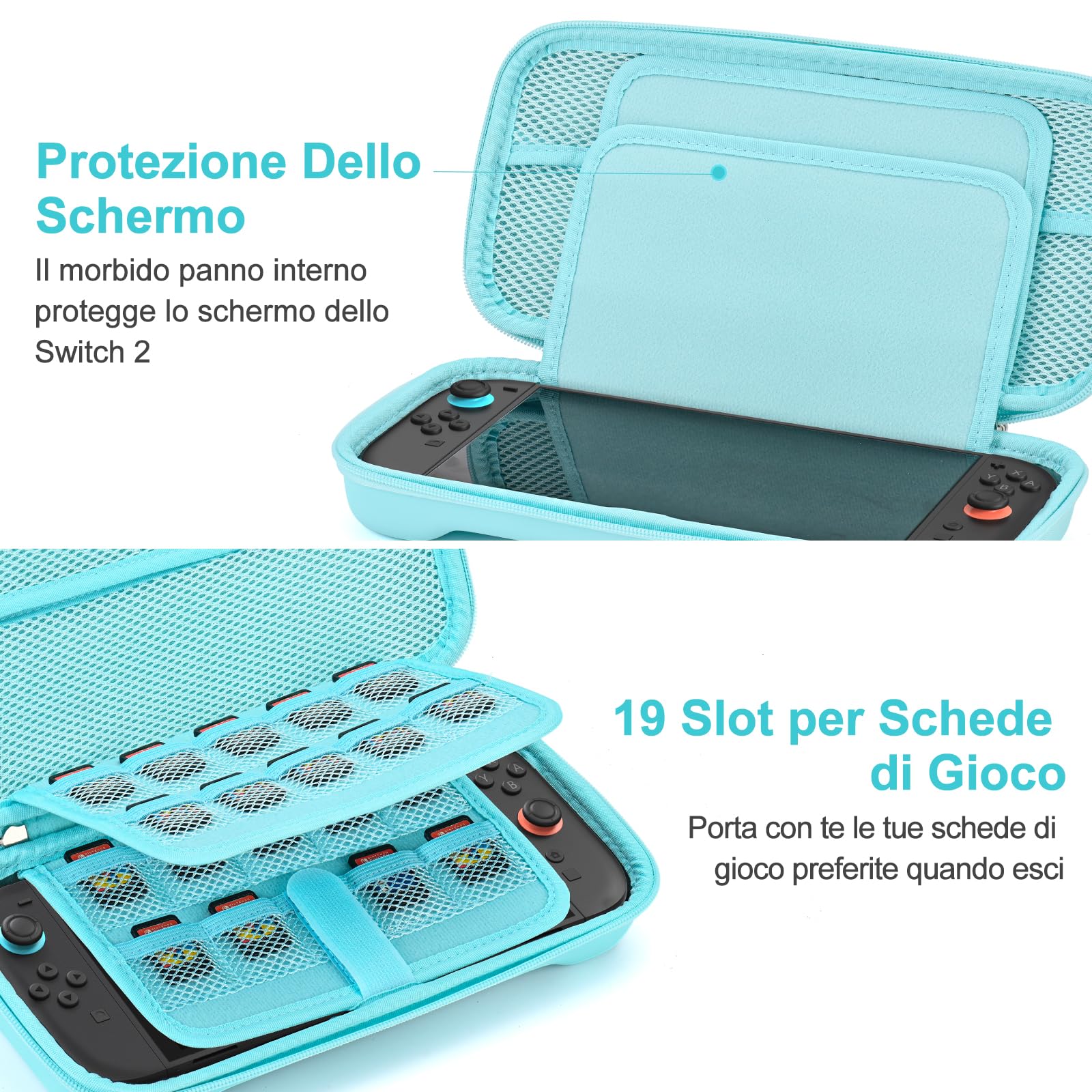 Younik Switch 2 Custodia Compatibile con NS Switch 2 (2025), Custodia con 19 Slot per Schede di Gioco, Accessori per Switch 2 Tracolla, Cinturino da Polso e Adesivi (Blu) - 4