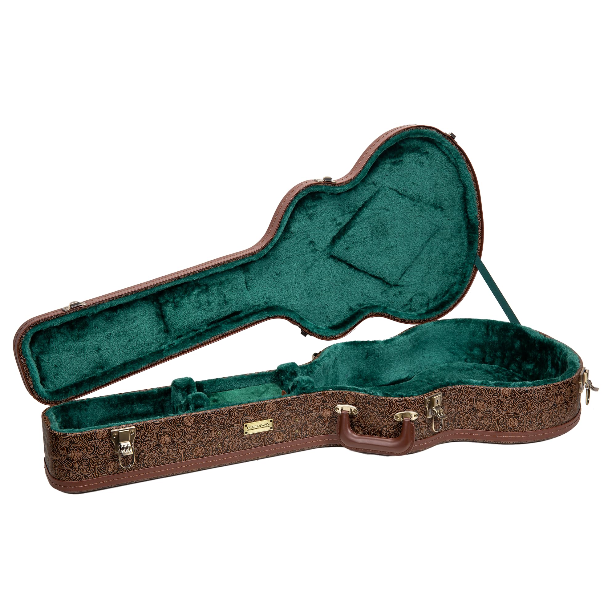 Crossrock Wooden OM Guitar Case for Martin 000-14 Fret | Blossom Brown Faux Leather, Forest Green Velvet Interior, Lock – Designer Series(CRW530OMBQ)