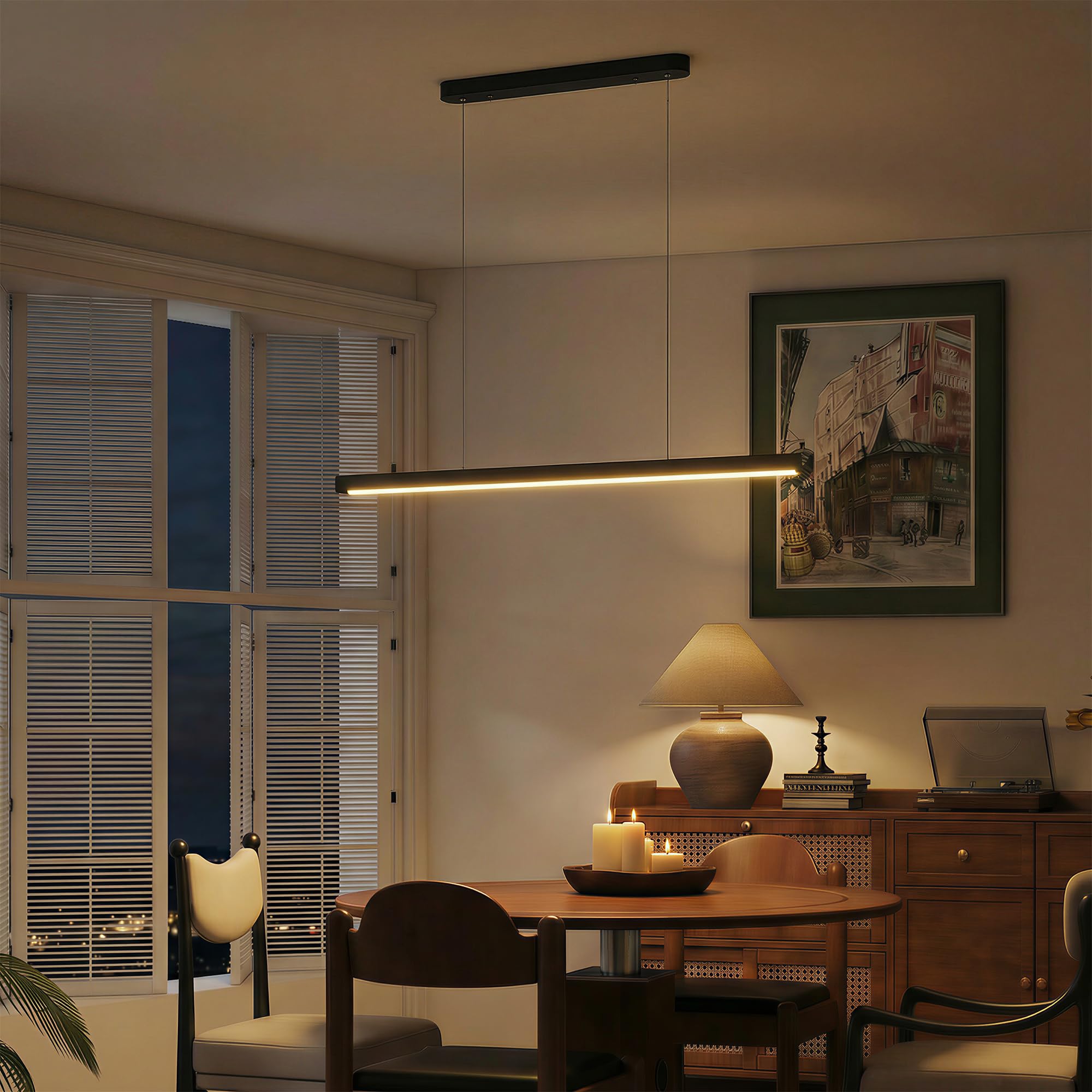 HOMCOM LED Pendelleuchte 114 cm dimmbar höhenverstellbar Hängeleuchte mit Fernbedienung, Memory-Funktion, Nachtmodus Pendellampe Linear design Wohnzimmerlampe Hängend für Esstisch Esszimmer
