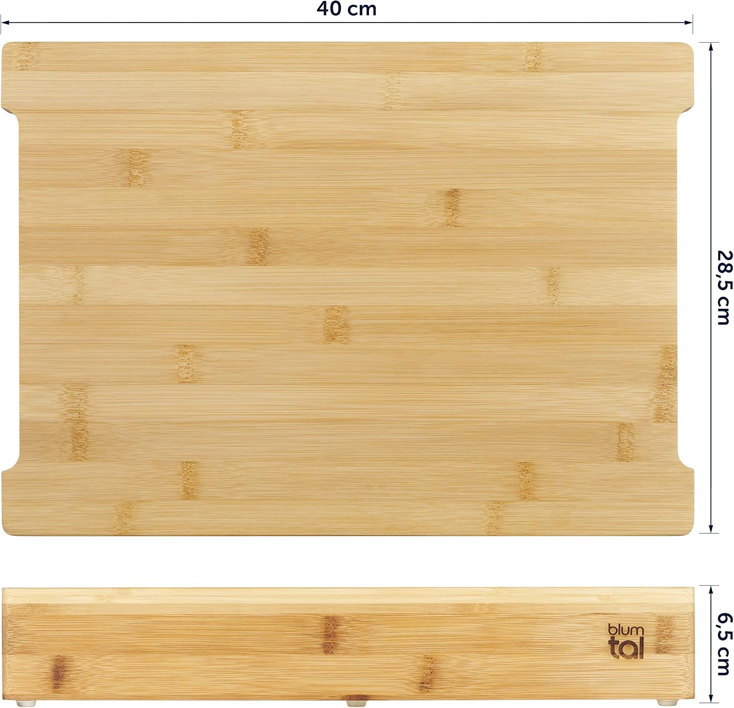 Blumtal Chopping Board with Drip Trays 40 x 28.5 x 6.5 cm - Set of 3 Oven-Proof Stainless Steel Collection Trays Kitchen Board with Non-Slip Feet 100% High-Quality Bamboo image 4