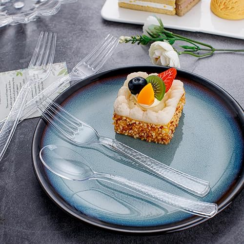 Miniatura 4 de KIRE Juego de 400 tenedores y cucharas de plástico transparente desechables, cubiertos de plástico, cucharas y tenedores transparentes, 200