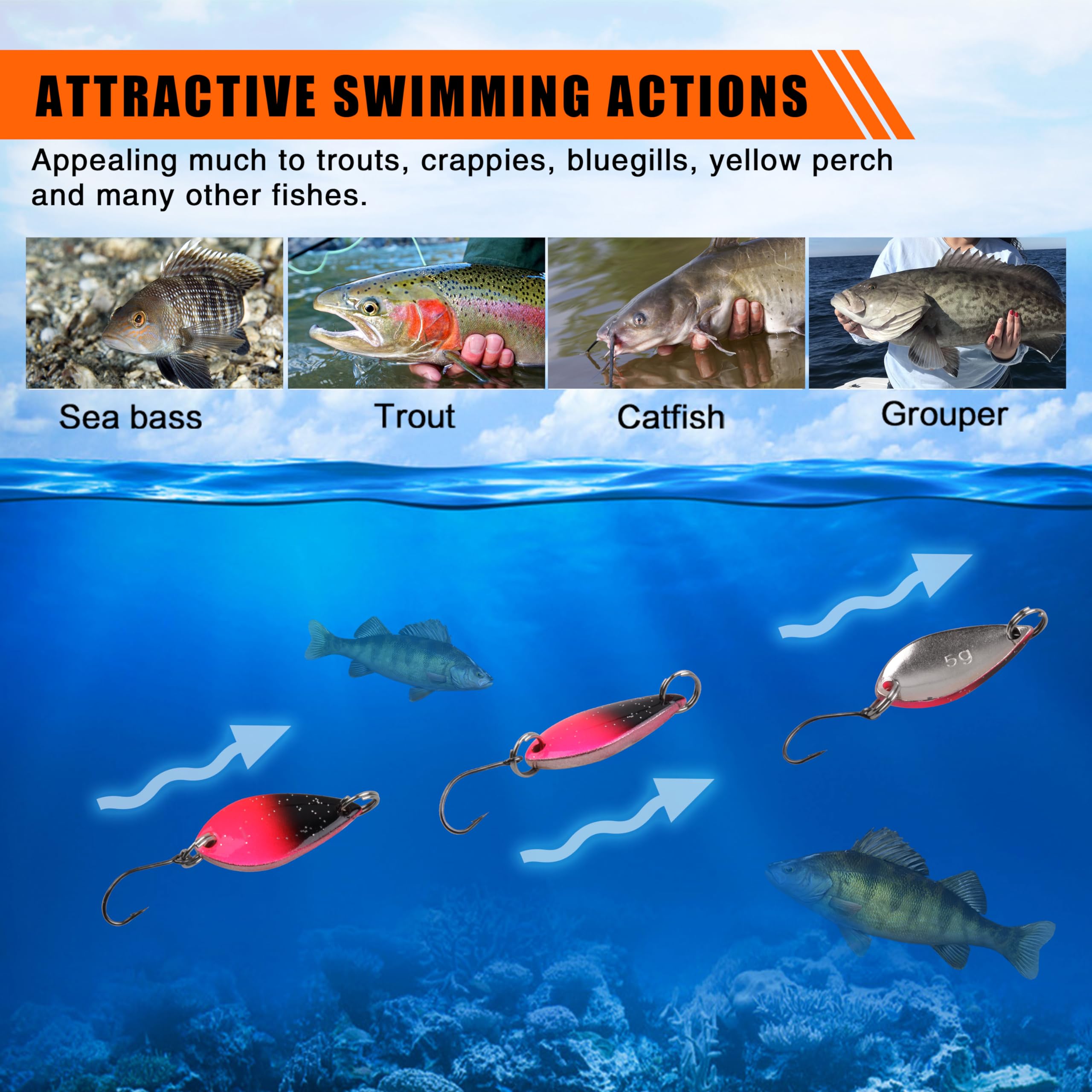 Trout Spoons Lures for Fishing, 12pcs Metal Spoon Jigging Spoon with Single Hook Trout Fishing Lures for Bass Pike Crappie Walleye