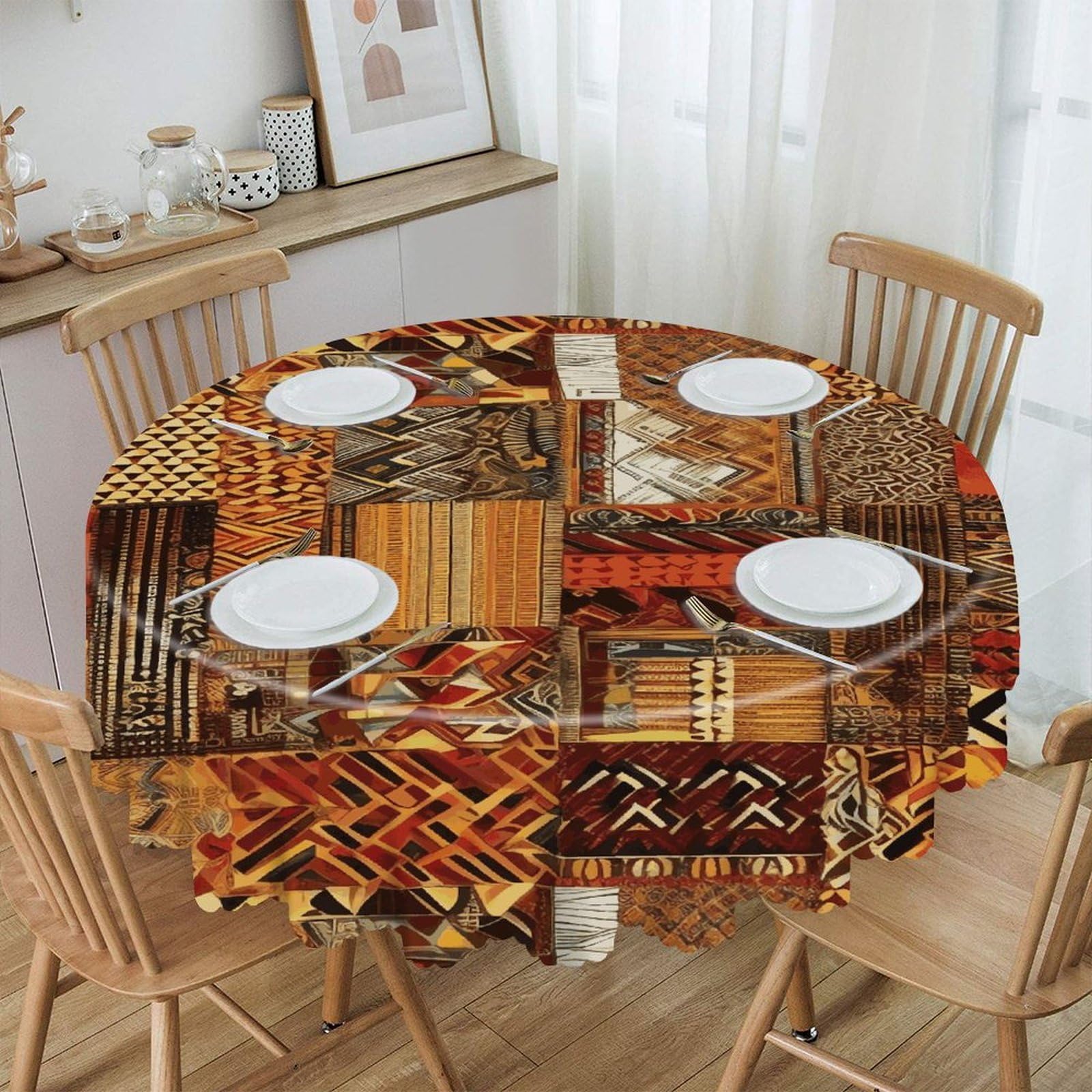 VstaDank - african fabric round tablecloth 60 inch easy clean round thick decorative polyester tablecloth for dining kitchen party farmhouse outdoor
