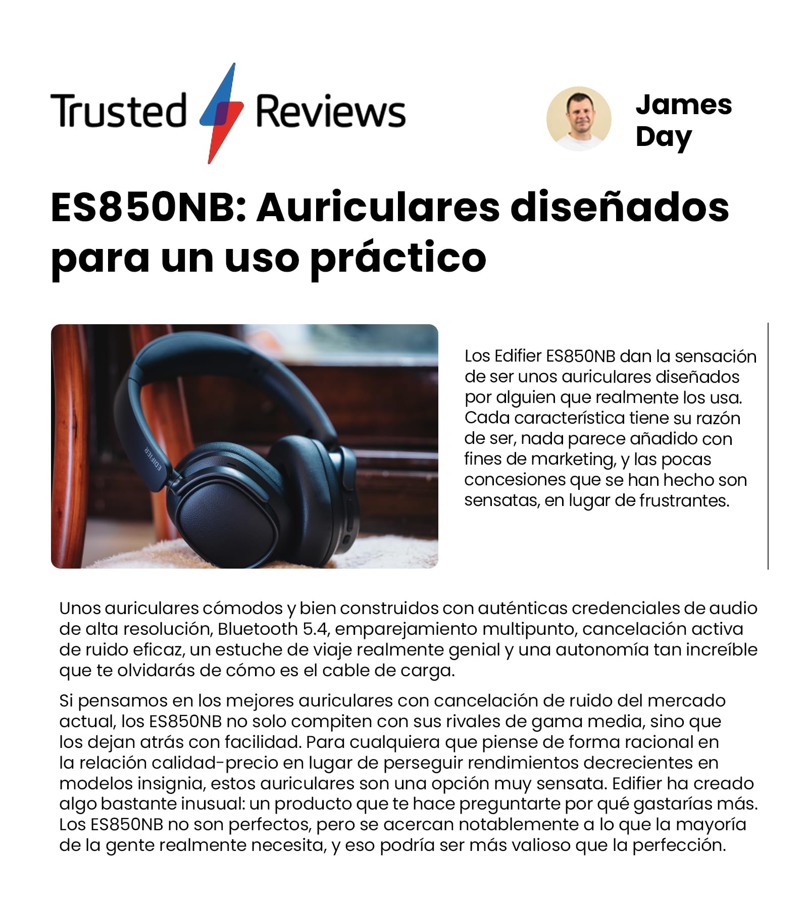 Edifier ES850NB Auriculares Inalámbricos con Cancelación de Ruido, LDAC, Audio Alta Resolución, Bluetooth 5.4, Multipunto, Control Táctil, hasta 92H Reproducción - marrón