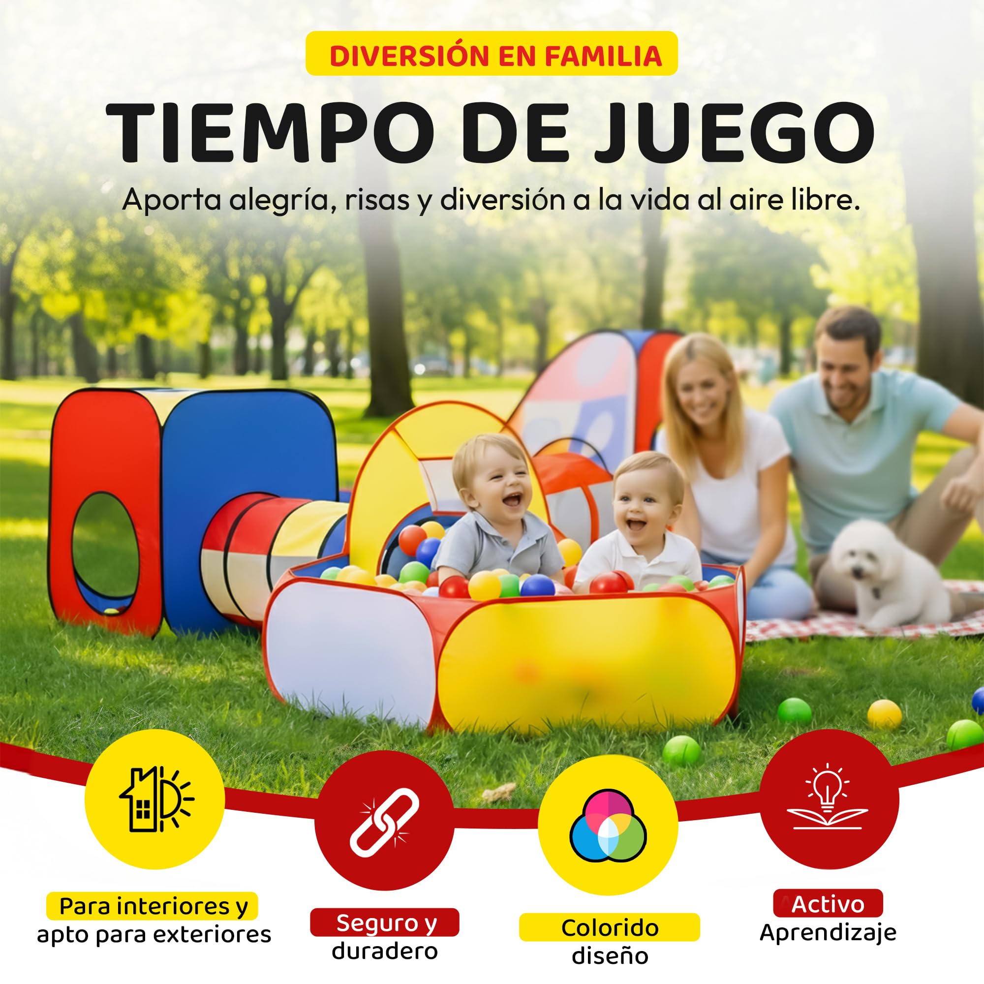 all Kids United® Tienda de campaña con túnel, Piscina de Bolas, túnel para Gatear y más (sin Bolas) XXL playland casa de Juegos Pop-up de 5 Piezas con Bolsa