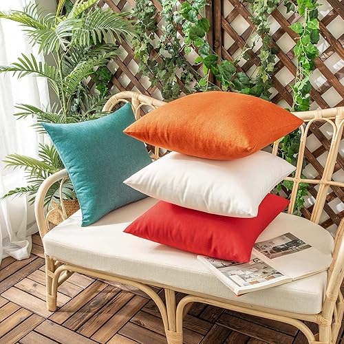 Miniatura 5 de Woaboy - Juego de 2 fundas impermeables de cojines para exteriores, fundas decorativas de cojines, sólidos, de lino de algodón de granja para sillas