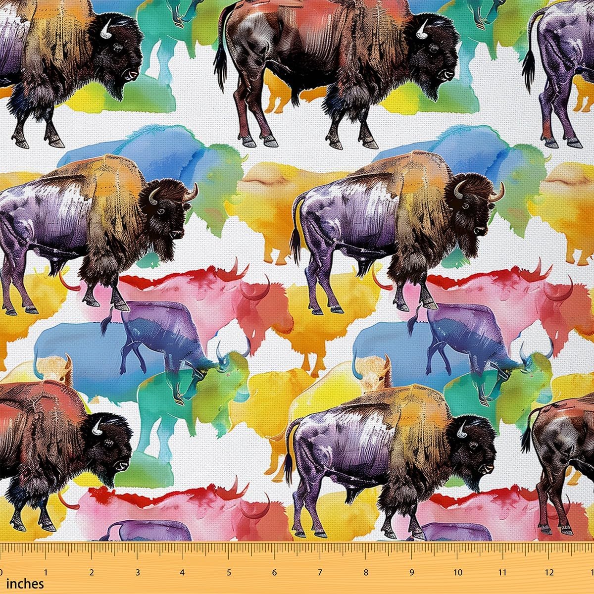 jejeloiu Cute Buffalo Fabric by The Yard 2 Yards Wild American Bison Waterproof 3D Wild Animal Wildlife Horns Mountain Upholstery for Chairs Brown Outdoor Fabric