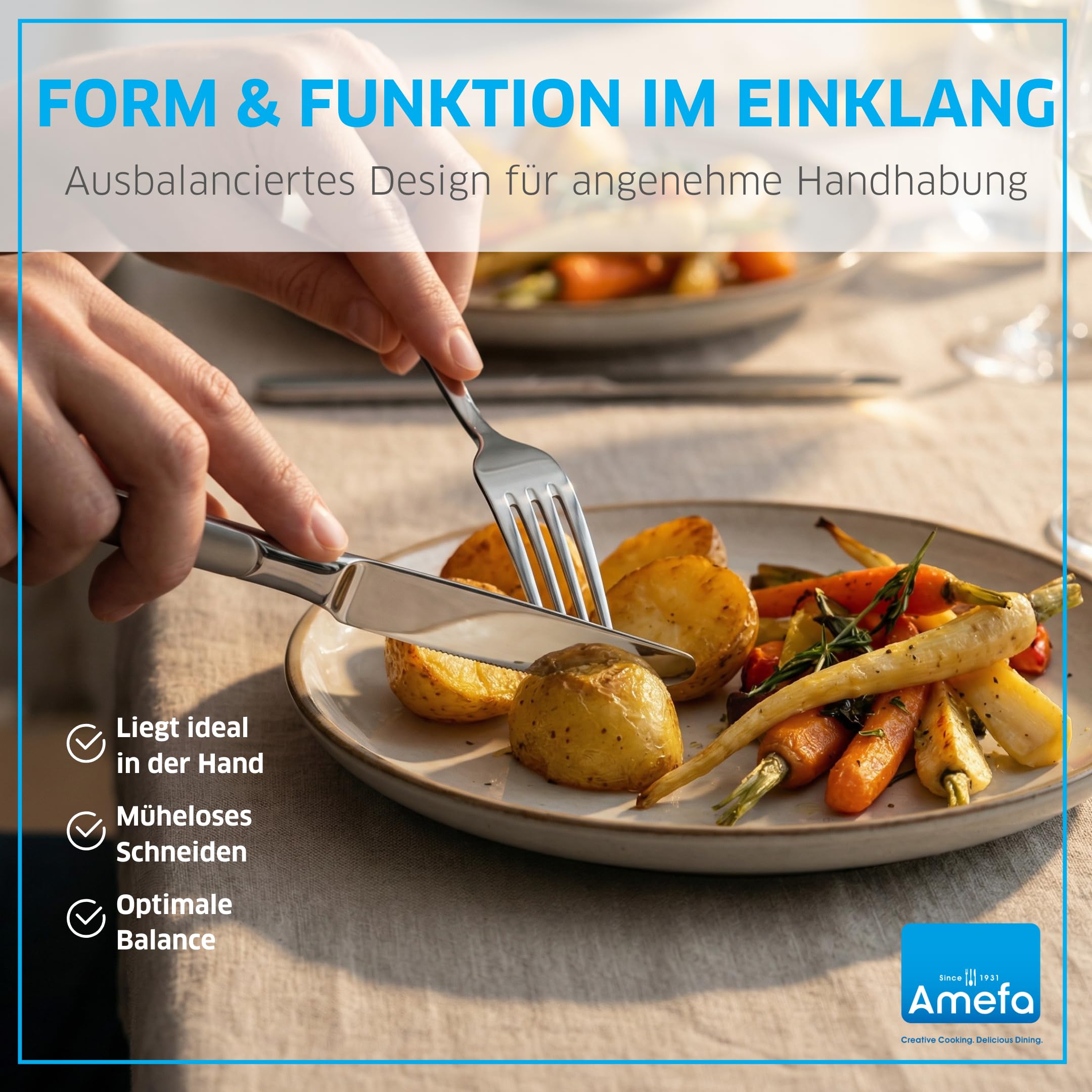 Amefa SATINA Besteck Set 60-teilig, Besteck für 12 Personen, Spülmaschinenfest, Besteck Rostfrei 18/10 Edelstahl, Spezial-Wellenschliff, Gehärteter Klingenstahl