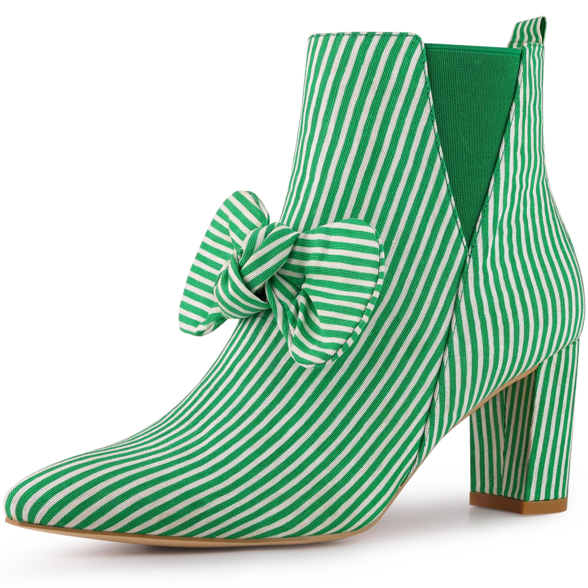 Allegra K Women's Pointed Toe Zip Striped Chunky Heels Ankle Boots