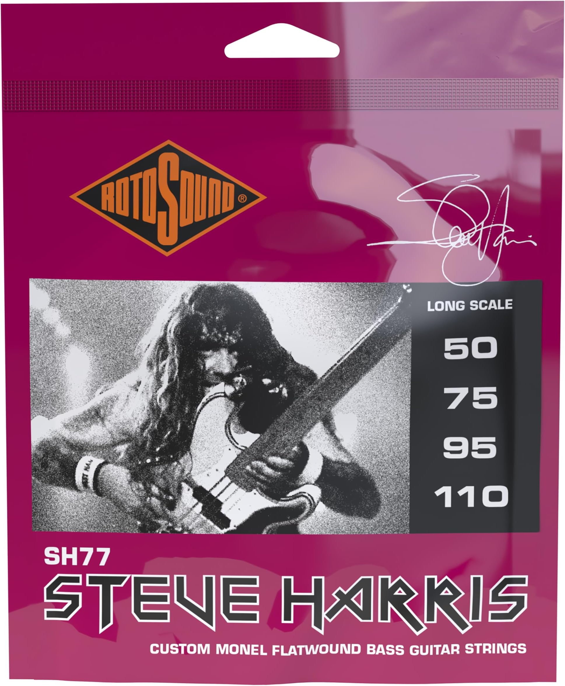 Rotosound SH77 Monel 'Steve Harris' Gauge Flatwound Bass Strings (50 75 95 110), White Black Red Blue, Small Medium Large X-Large 2X-Large