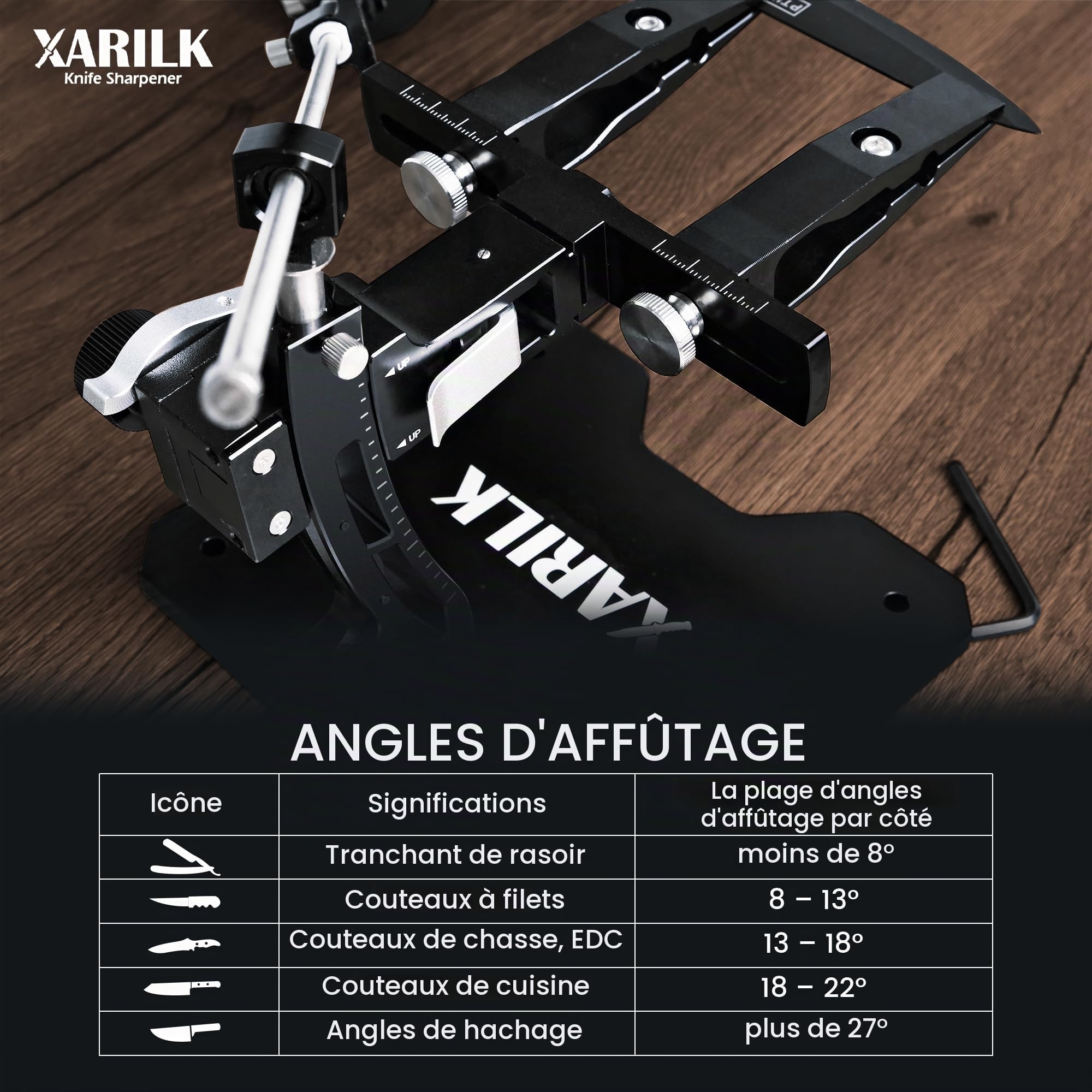 GEN3 Système d'affûtage de couteaux guidé en aluminium | Aiguiseur de couteaux professionnel, kit d'affûtage de couteaux W/3 plaques diamantées (320#, 800#, 2000#) pour couteaux de chasse et de