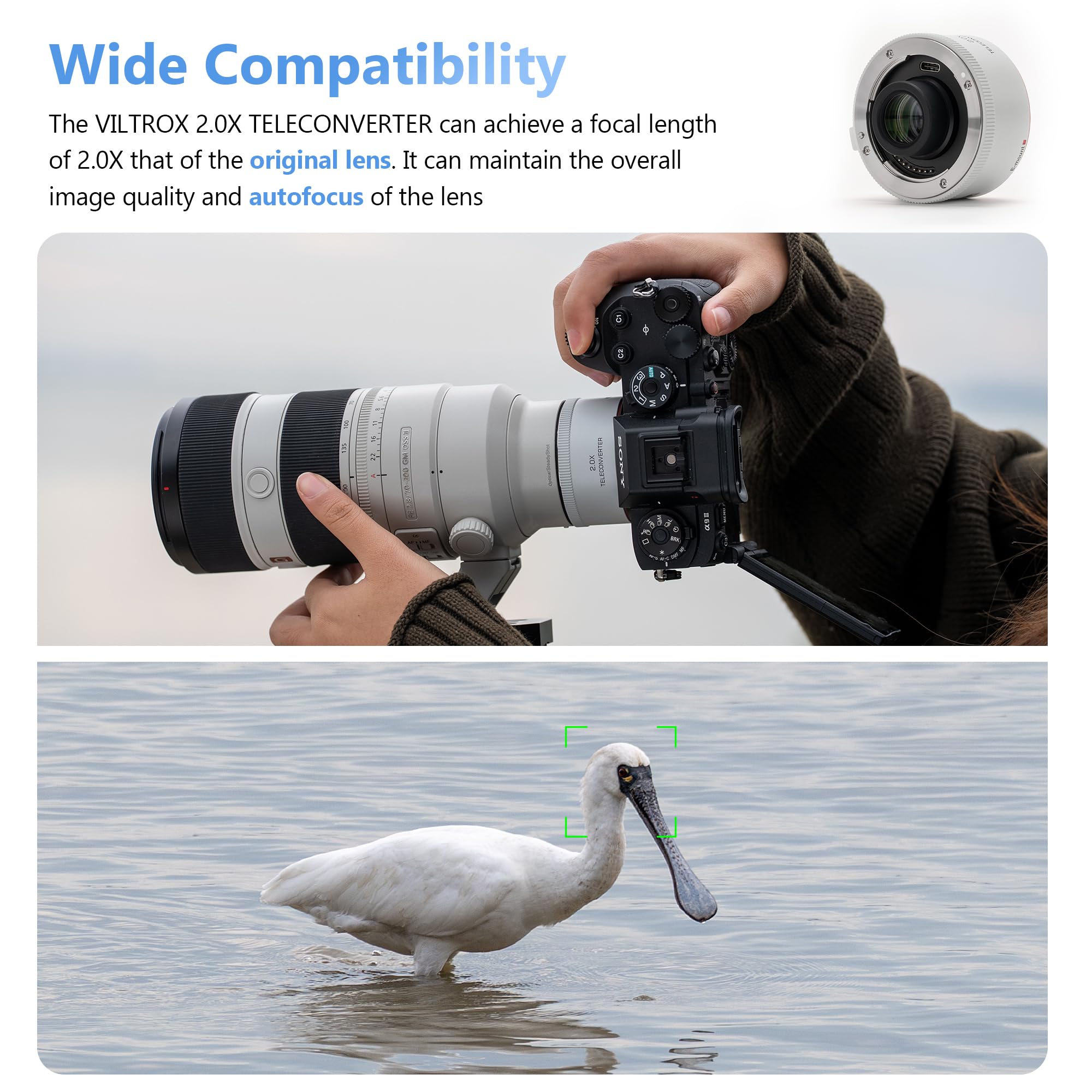 VILTROX Teleconverter TC-2.0X per Sony E Mount Teleobiettivo Extender Autofocus compatibile con obiettivo SEL70-200GM SEL100-400GM SEL200-600G