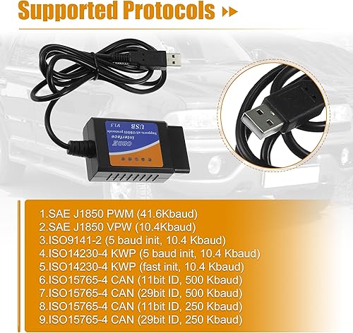 Miniatura 5 de X AUTOHAUX MINI OBDII USB V1.5 escáner OBD2 adaptador cable de diagnóstico para múltiples marcas CAN-Bus para Windows Escáner de fallas de coche